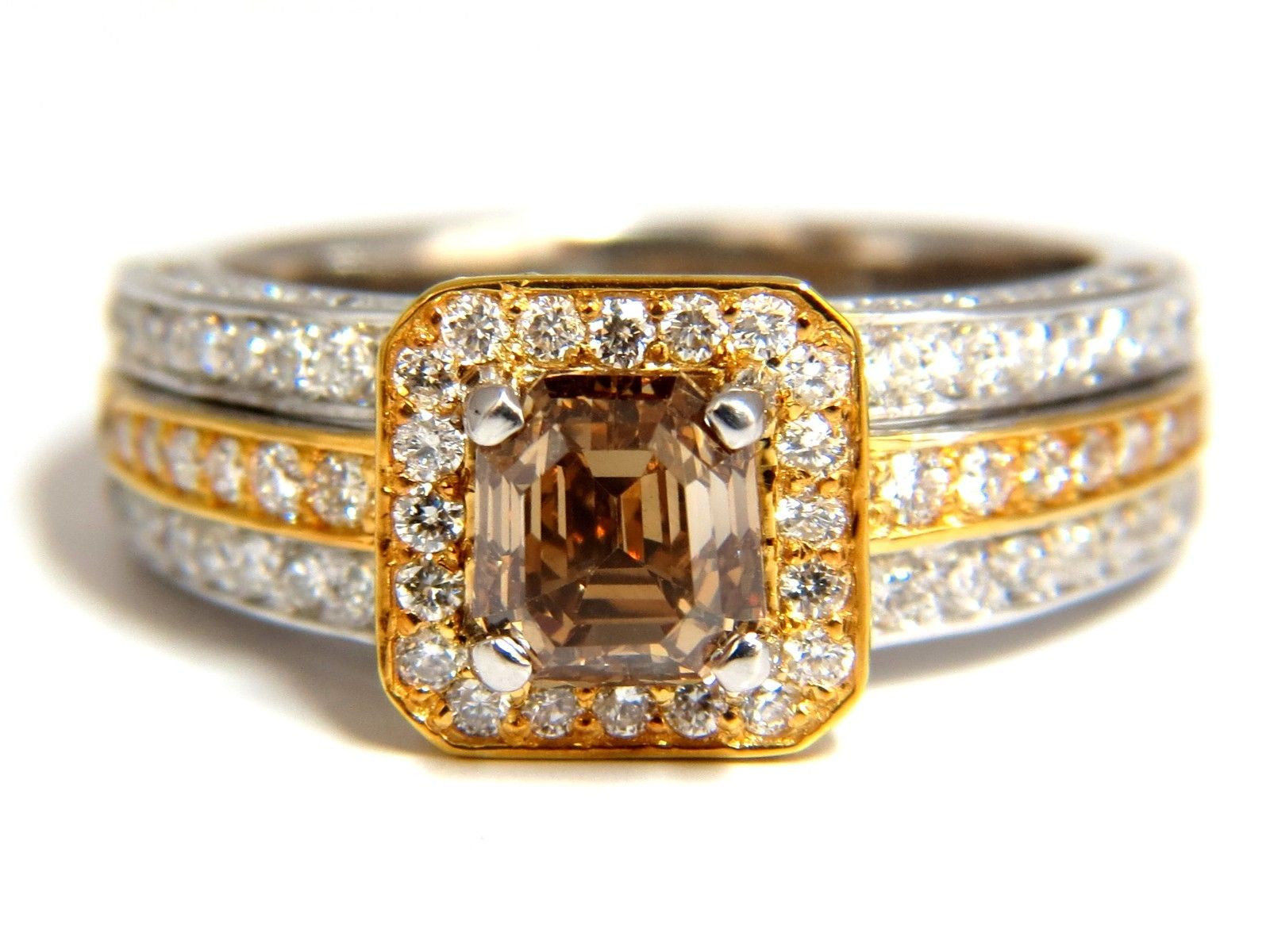 3.10ct Natural Fancy Yellow Brown Diamond Halo Ring in 14K Gold - Vintage Art Deco Style Engagement Ring for Women, Perfect for Weddings & Anniversary Gifts