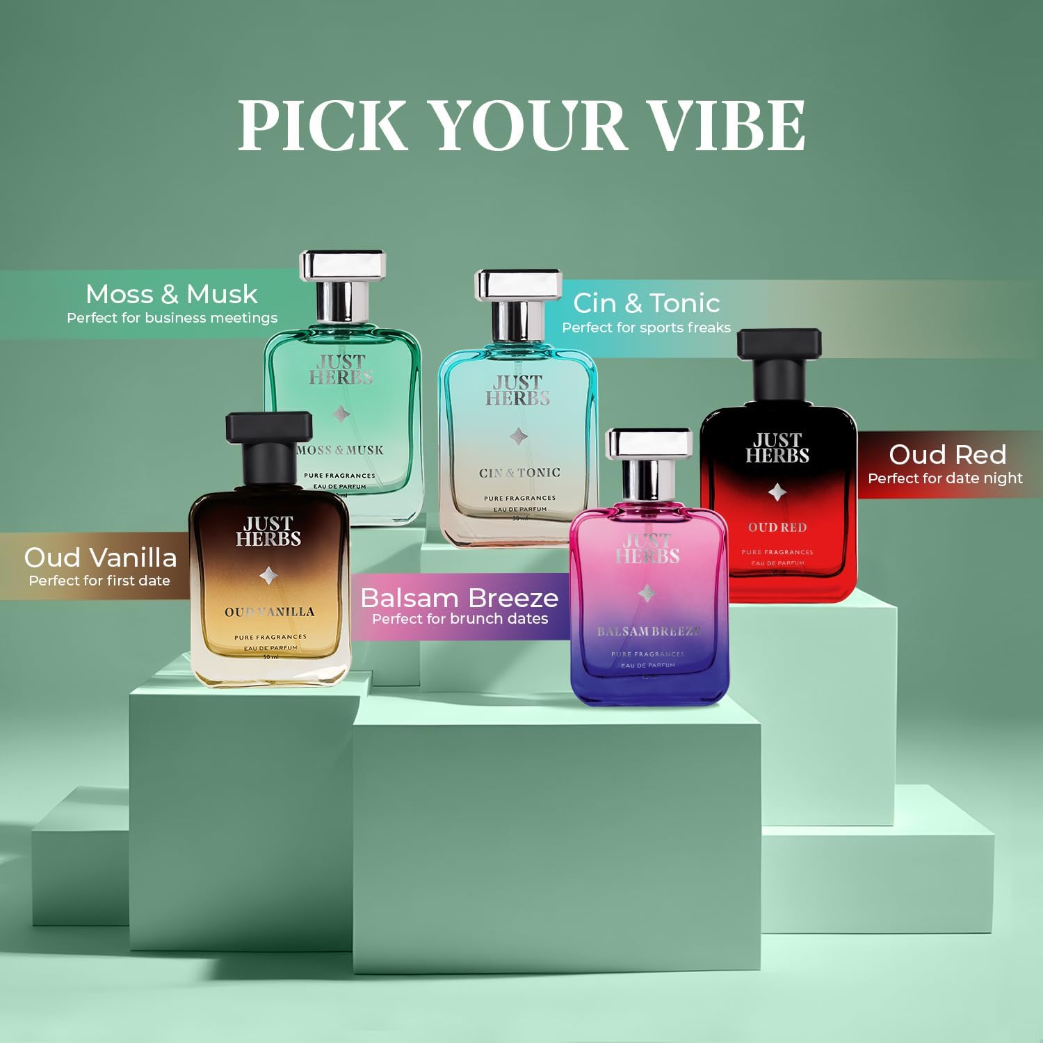 Just Herbs Relaxing Moss & Musk Floral Eau de Parfum - 50ml | Long-Lasting Luxury Fragrance for Men & Women | Perfect Gift for Romantic Dates, Special Occasions & Daily Wear