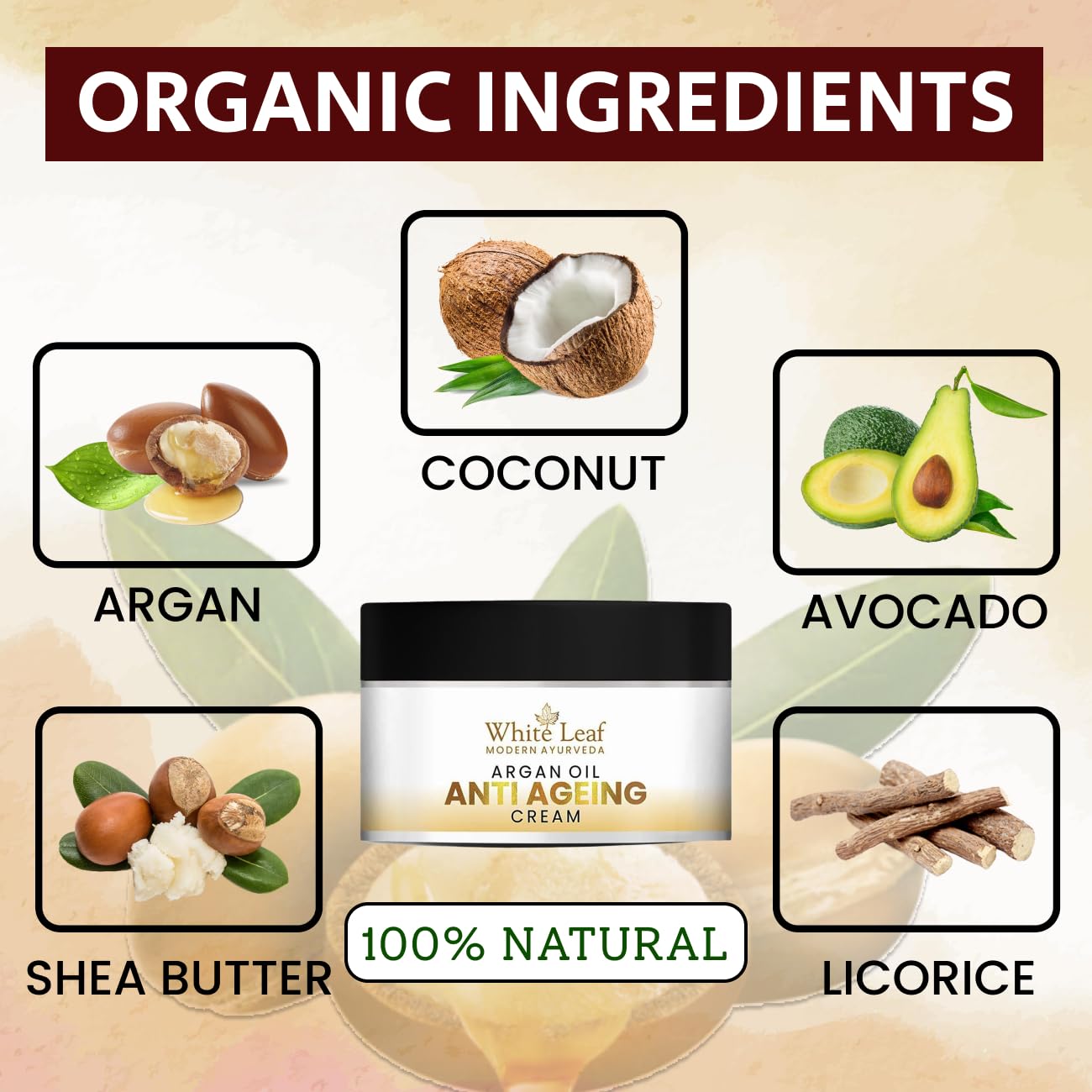 White Leaf Anti-Aging Face Cream 50g with Jojoba & Argan Oil - Day & Night Moisturizer for Men & Women, Reduces Wrinkles & Fine Lines | Perfect for Daily Skincare Routine & Travel