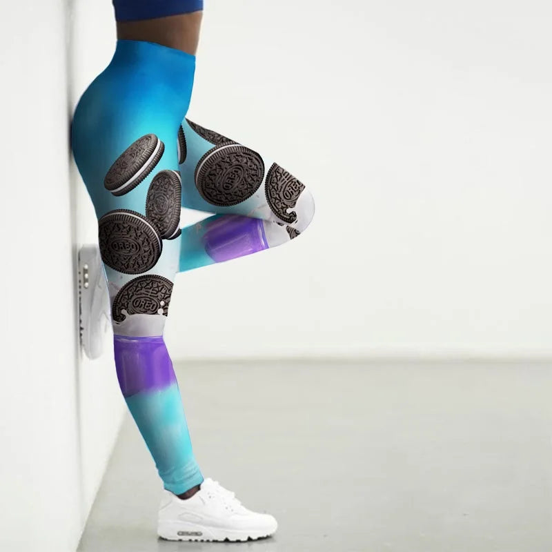 3D Snacks Printed Women's Sport Leggings - High Waist Yoga Pants, Seamless Gym Tights for Running, Workout & Fitness - Cute Casual Wear for Women