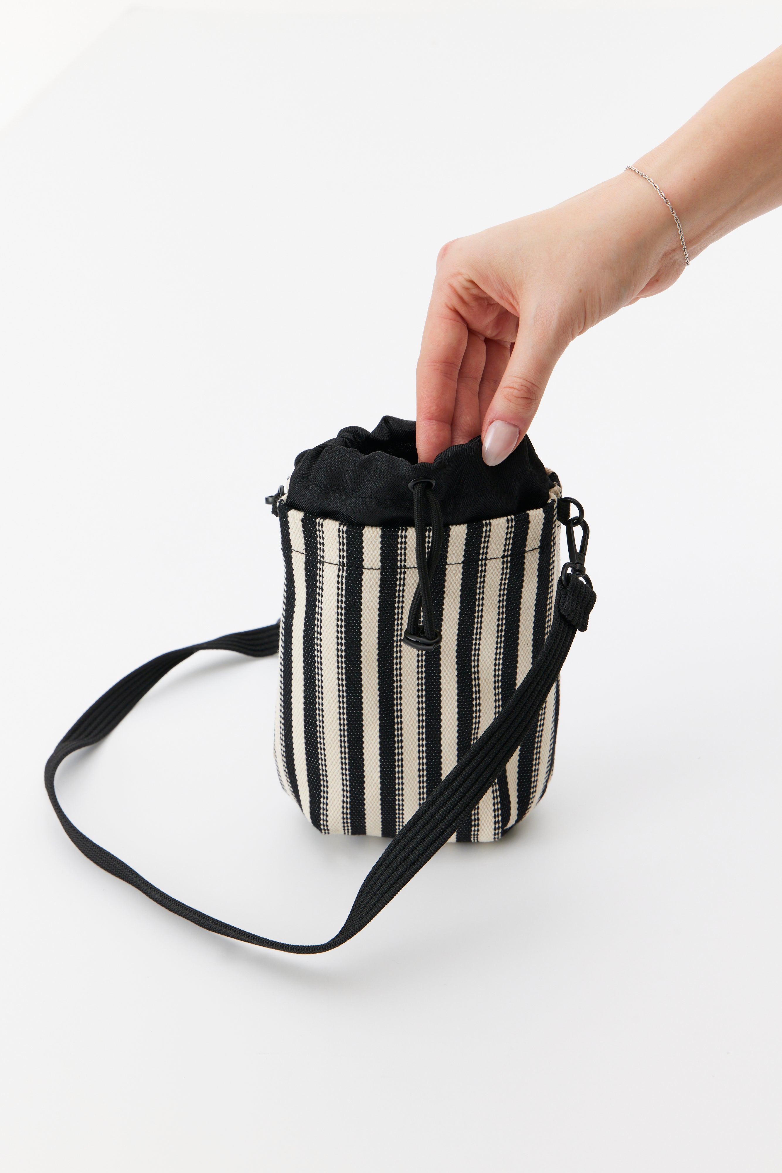 Black Stripe Crossbody Water Bottle - Leak-Proof & Hands-Free Hydration for Hiking, Gym & Travel