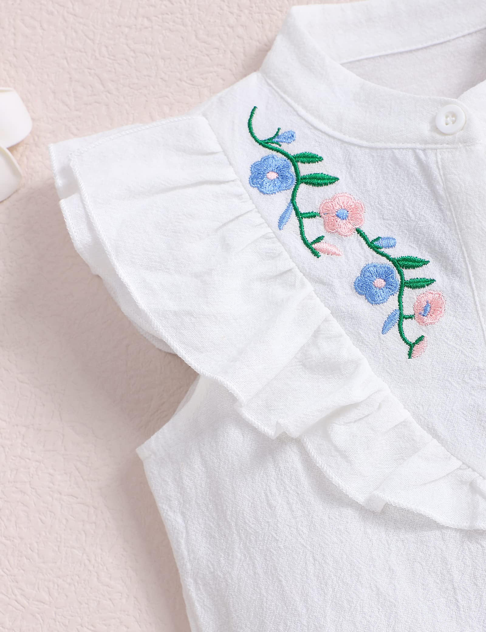 OKLady Toddler Girl Clothes Set - Floral Embroidery Ruffle Top & Shorts Outfit for Baby Girls | Perfect for Spring Playdates, Birthday Parties & Photo Shoots