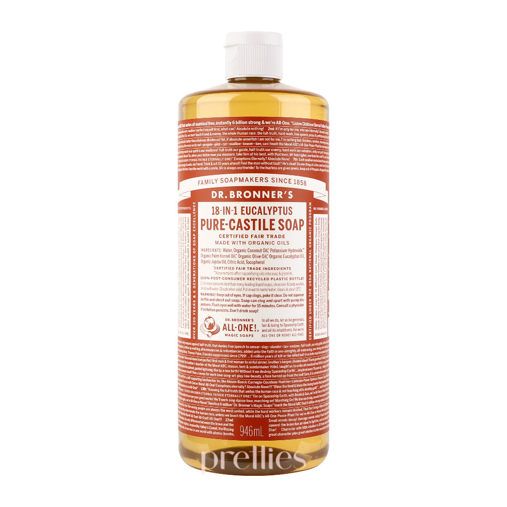 Dr. Bronner's Organic Eucalyptus Pure-Castile Liquid Soap - 18-in-1 Uses, 32oz (946ml) - All-Natural Body Wash, Shampoo, Face Cleanser & Household Cleaner - Perfect for Travel, Camping & Eco-Friendly Home Use