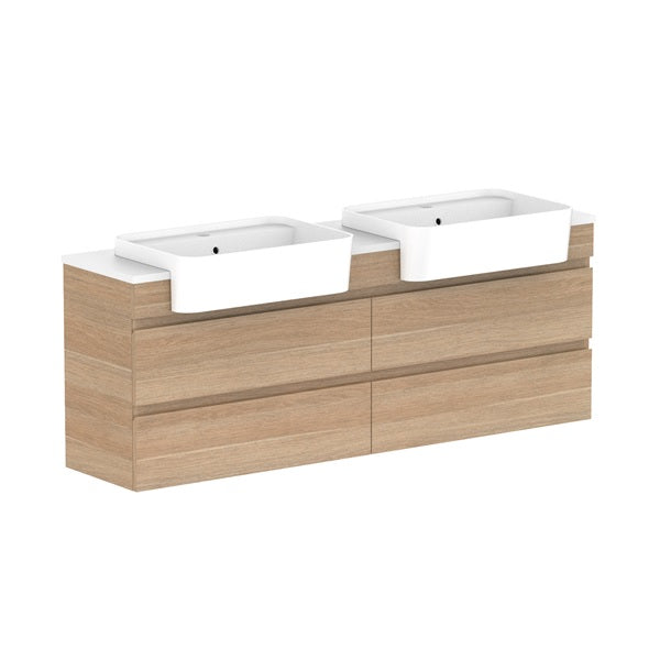 ADP Glacier Pro Semi-Recessed All-Drawer Twin Vanity with Solid Surface Top - Modern Bathroom Sink Cabinet for Master Bath & Guest Room Remodel