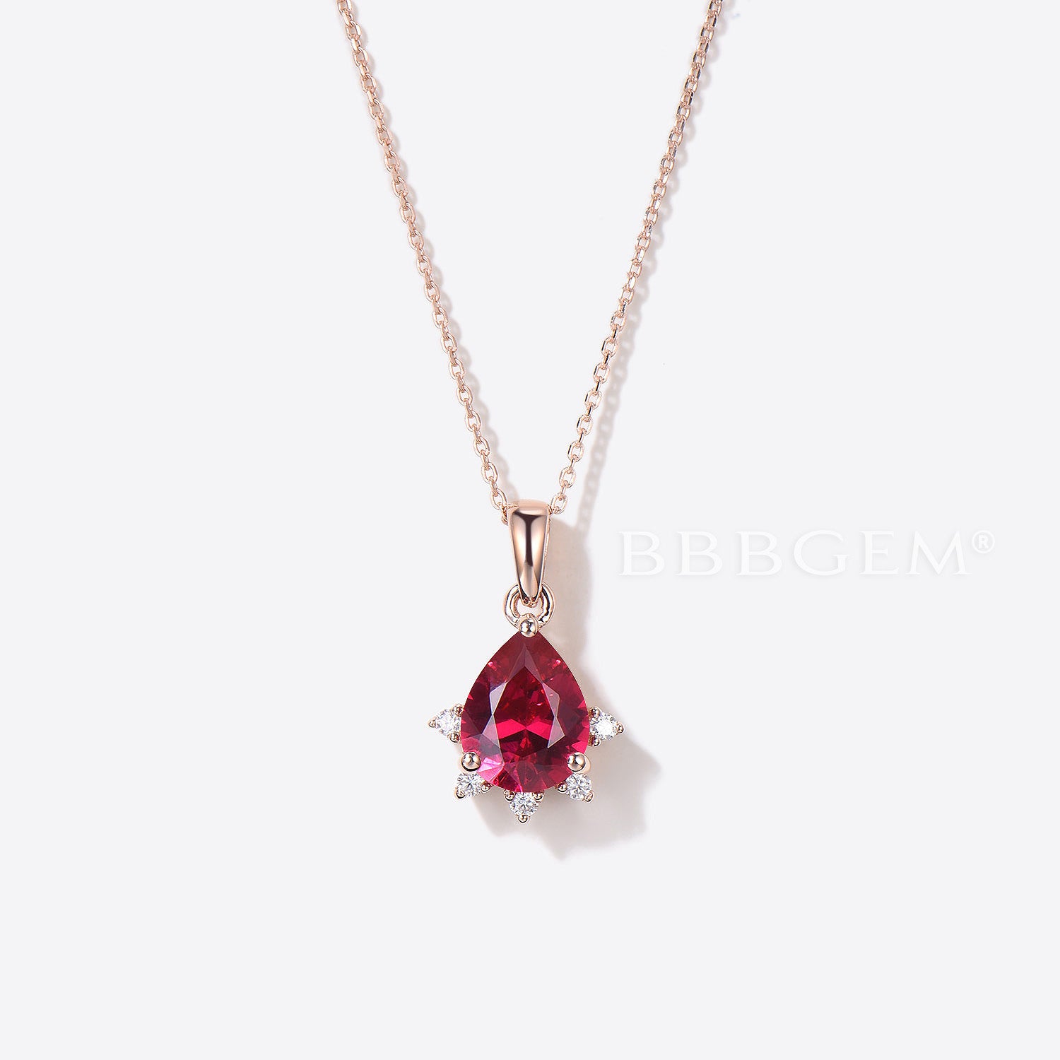 14K Rose Gold Teardrop Cut Red Ruby Diamond Minimalist Pendant Necklace for Women - Elegant Jewelry Gift for Anniversary, Valentine's Day & Special Occasions