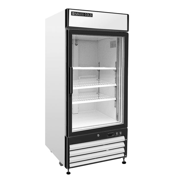 Maxx Cold MXM1 16RHC 16 cu. ft. White Single Glass Door Merchandiser Refrigerator - Freestanding Commercial Fridge for Convenience Stores, Supermarkets & Restaurants