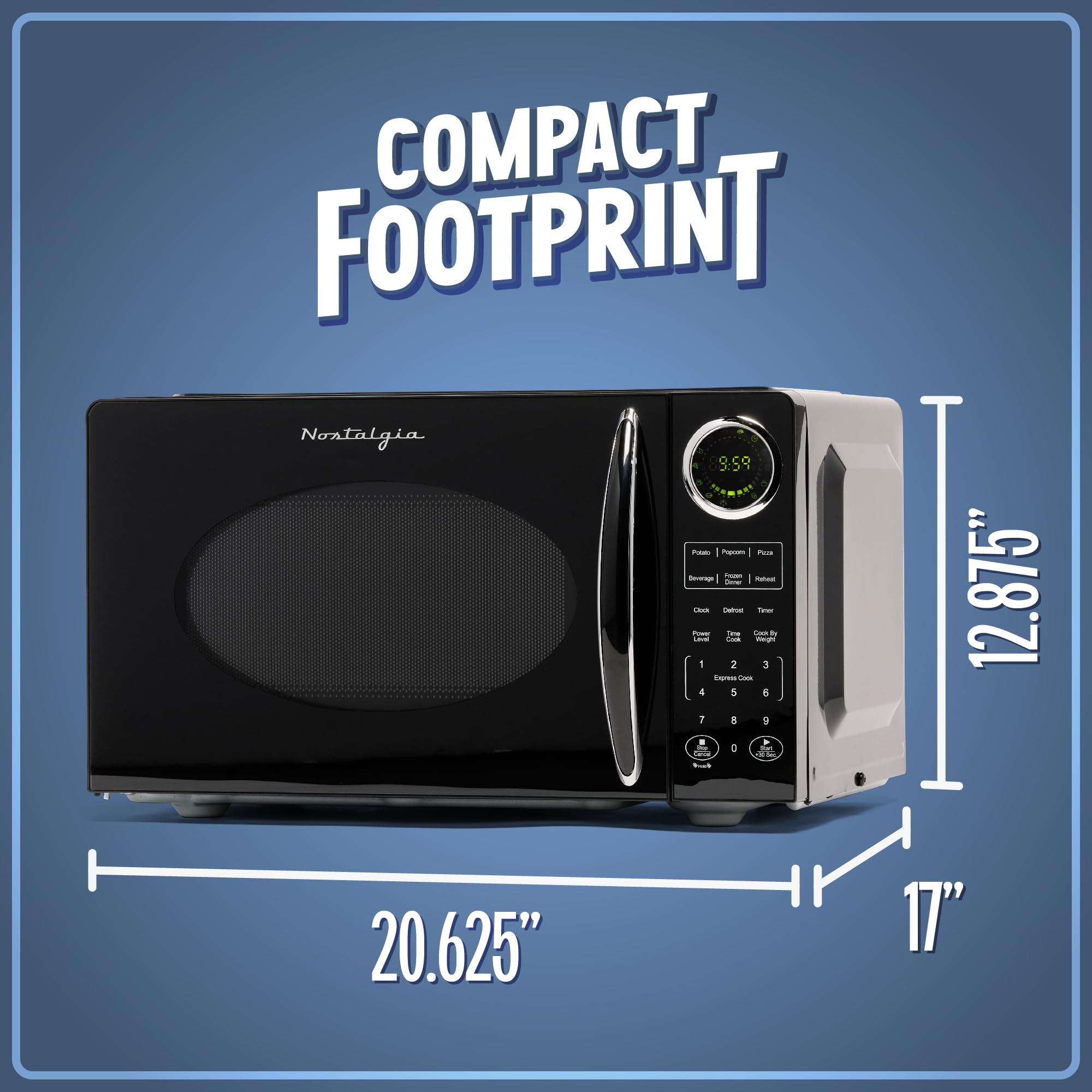 Nostalgia 900W Retro Microwave Oven - 0.9 Cu Ft Compact Countertop Microwave with 12 Preset Cooking Modes & Digital Clock - Perfect for Small Kitchens, Dorms, Offices & RV Cooking - Black