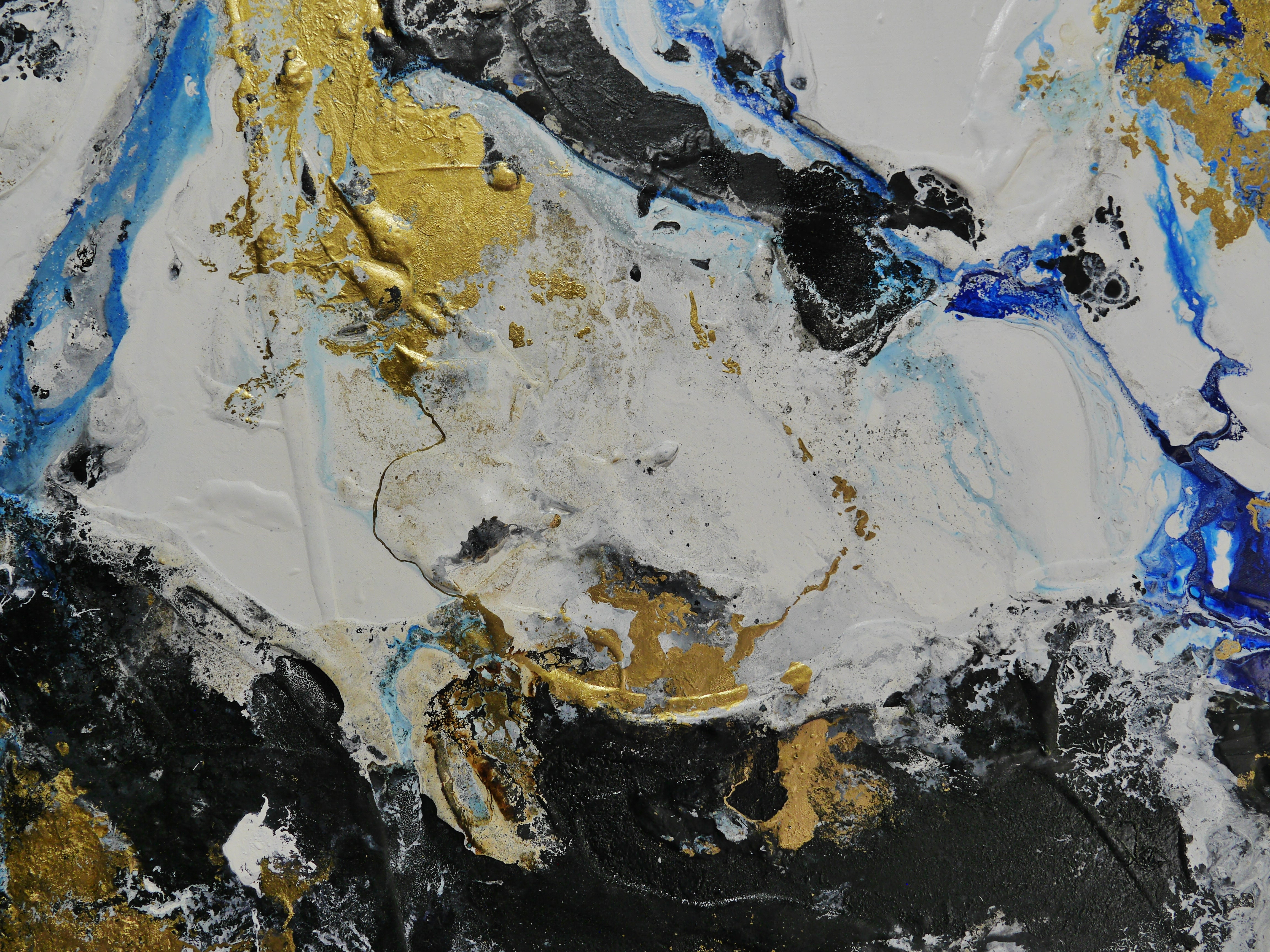 Golden Genesis 240x100cm Blue White Metallic Gold Textured Abstract Wall Art Painting - Modern Home Decor for Living Room, Bedroom & Office