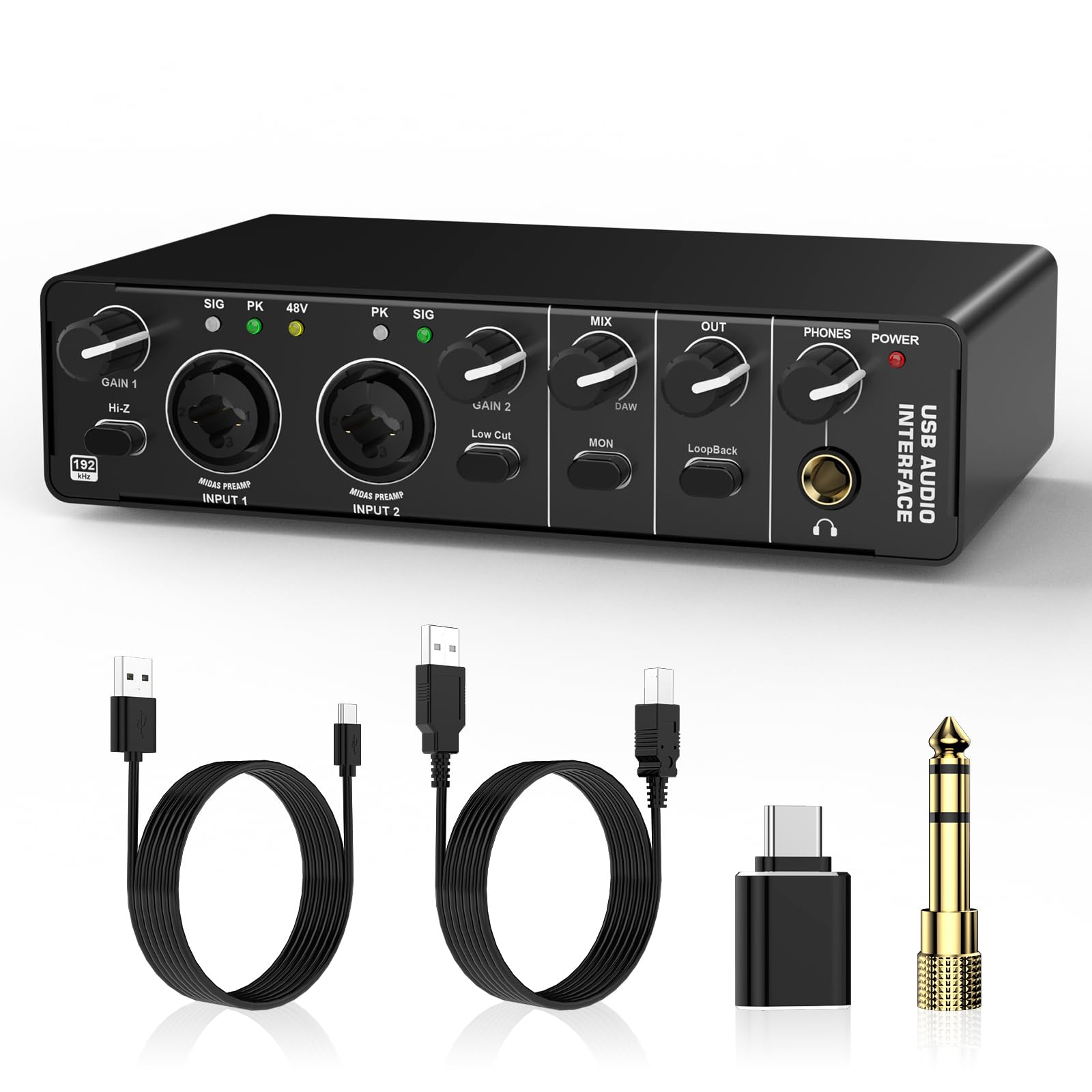 Professional USB Audio Interface - 2 In 2 Out with 48V Phantom Power, XLR/TSR/TS Ports for Recording, Mixing & Podcasting | Studio Quality Mic Preamp for Guitar, Vocals & Streaming (Model 2) | Perfect for Home Studios, Live Performances & Content Creation