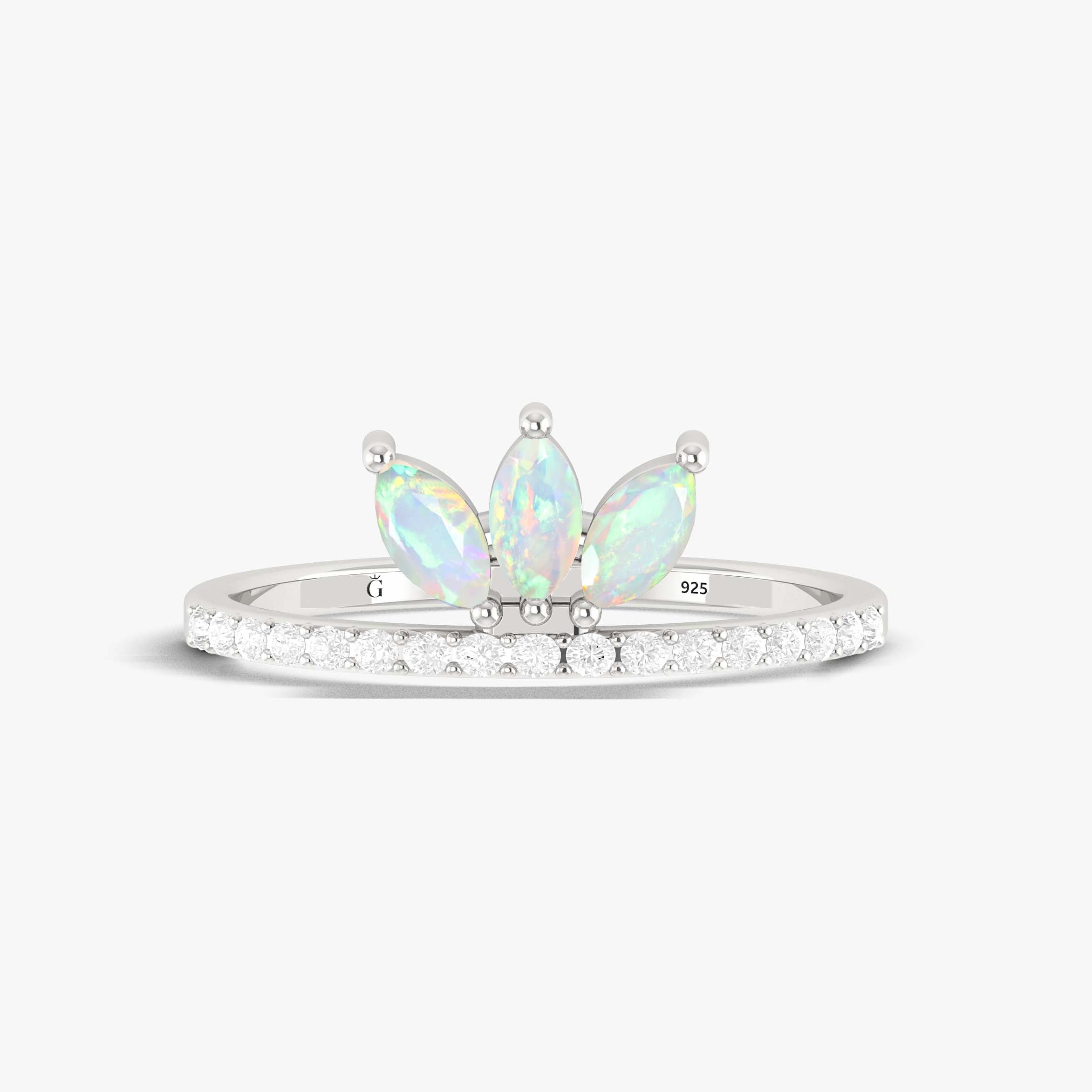 Exquisite 3 Marquise White Natural Fire Opal Ring for Women | Genuine Opal Jewelry | Elegant Wedding, Engagement & Evening Wear Accessory