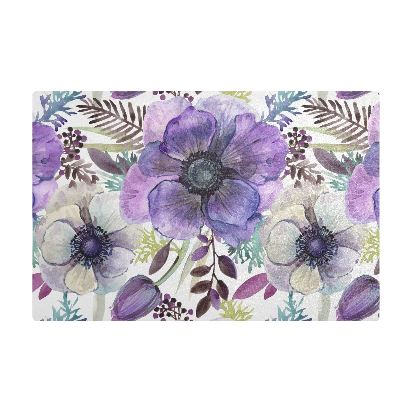 QwThum Spring Floral Purple Leather Coffee Mat - Absorbent Dish Drying Mat for Countertops, Washable 18x12 Inch - Perfect for Kitchen, Coffee Maker & Dining Table Protection