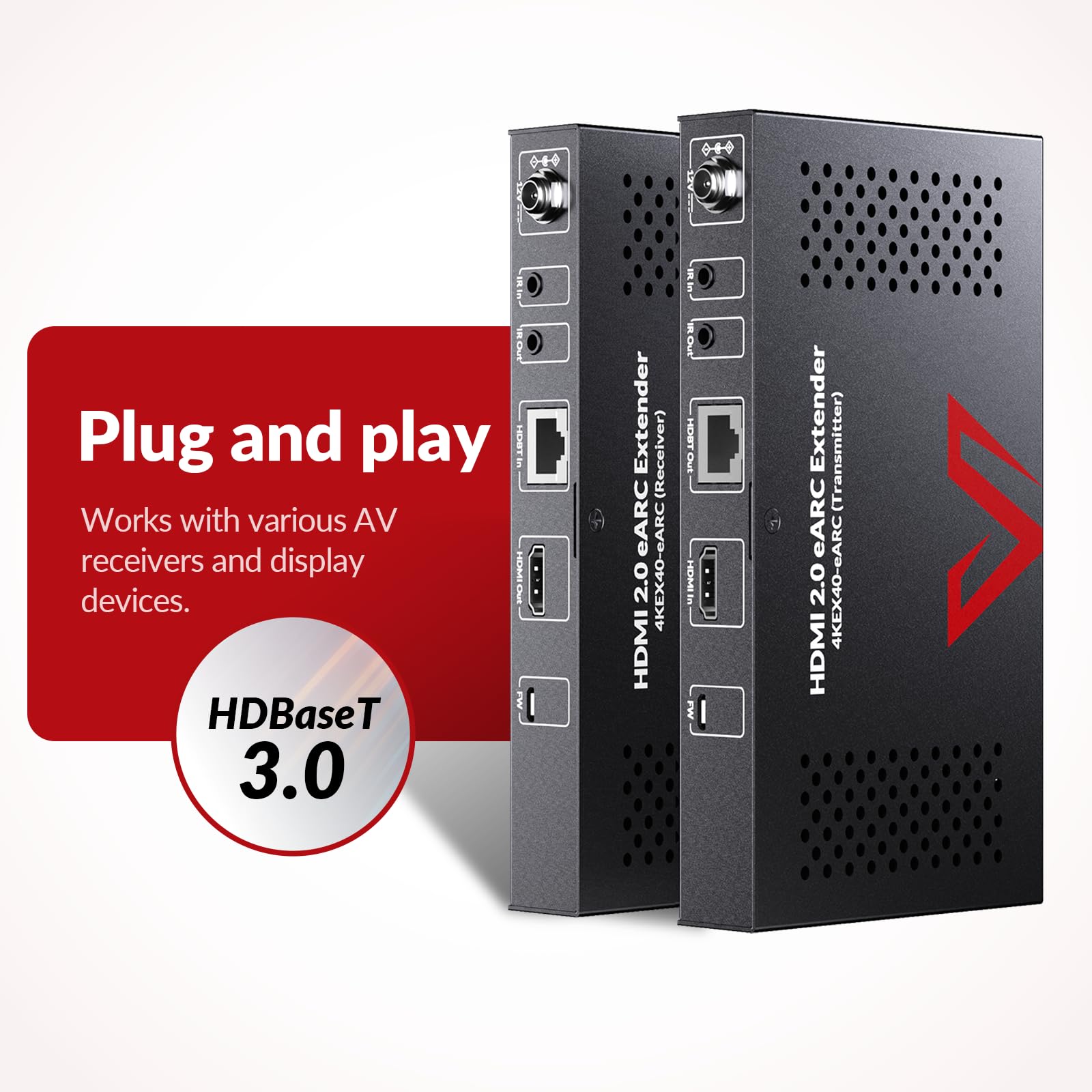 AV Access eARC HDMI Extender Balun HDBaseT 3.0 - 4K@60Hz HDR Dolby Vision, HDCP2.3, HDMI2.0, Enhanced ARC, PCM 7.1 & HBR Audio - Extend HDMI Signals up to 130ft/40m Over CAT6a/7 Cable with CEC, PoC & IR Support - Perfect for Home Theater, Gaming & Professional AV Setups