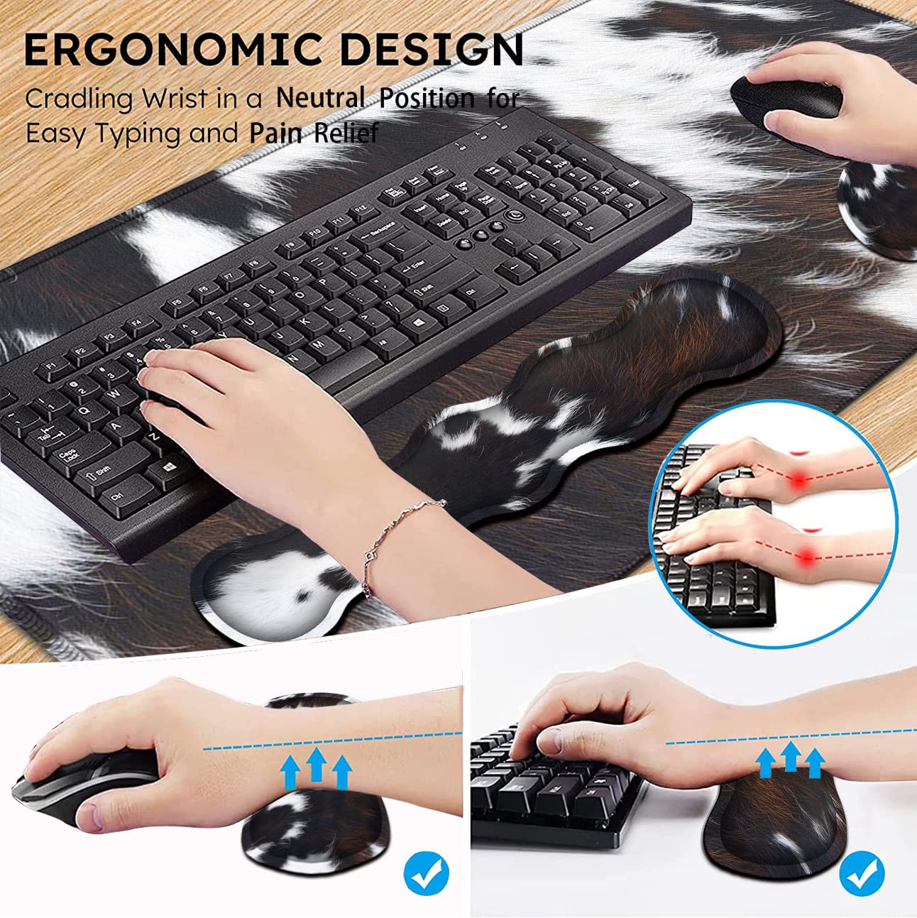 XXL Gaming Mouse Pad with Memory Foam Wrist Rest - 31.5x11.8 Inch Large Desk Mat, Ergonomic Cowhide Surface & Stitched Edges - Perfect for PC Gaming, Office Work & Home Computer Setup