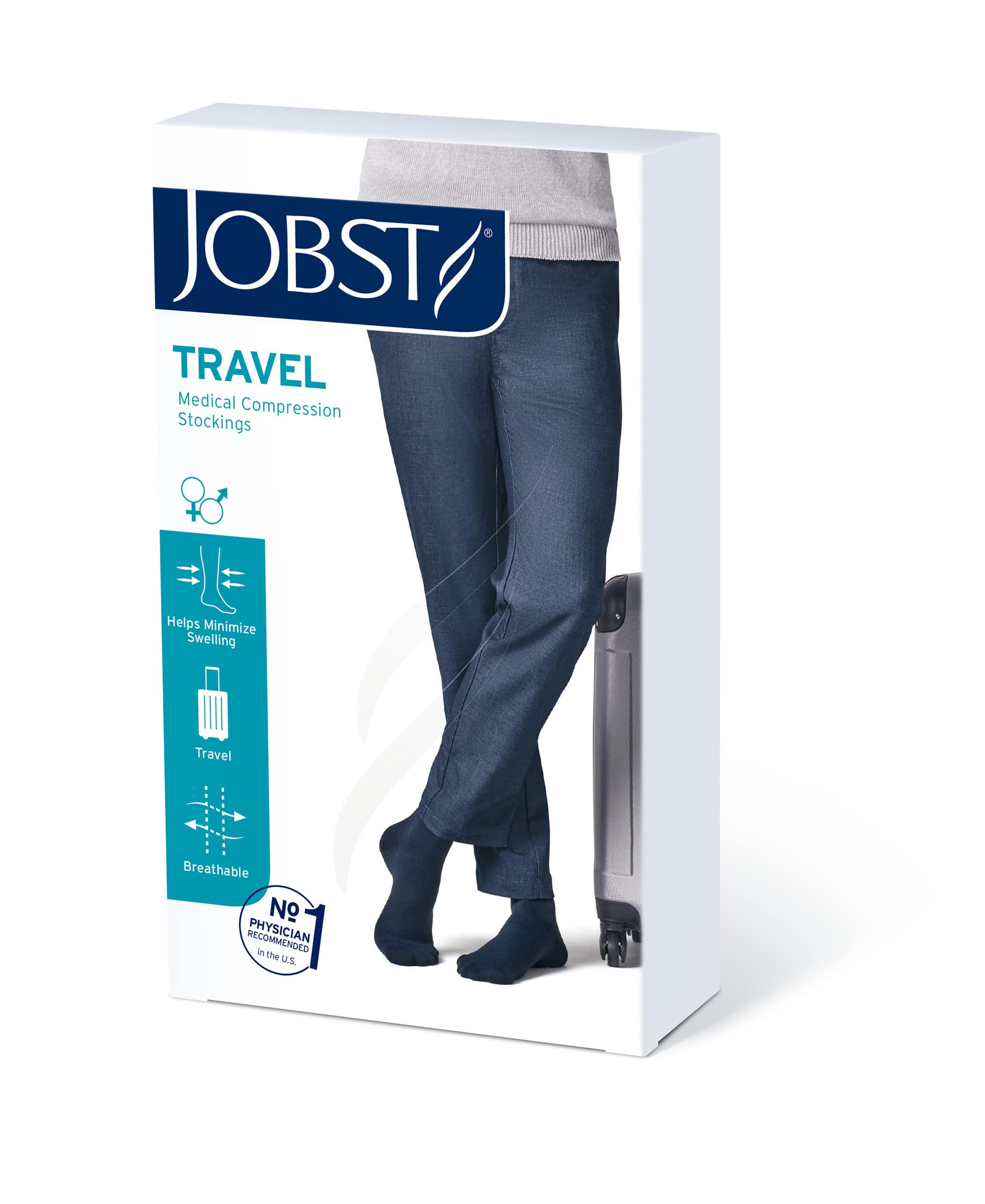 JOBST Travel Compression Socks 15-20 mmHg Knee High for Women & Men - Size 1 Black - Improve Circulation & Reduce Swelling During Flights, Work & Sports