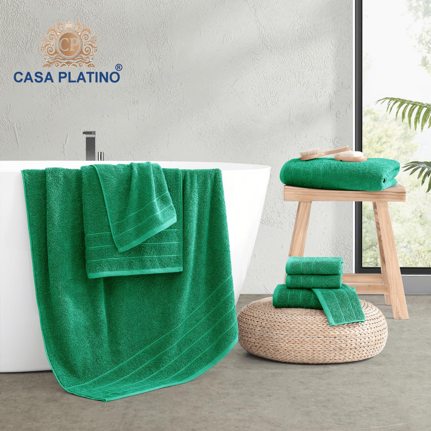 Premium 8-Piece Green Bath Towel Set - 2 Large Bath Towels (30x60 Inches), 2 Hand Towels & 4 Washcloths | 100% Ring-Spun Cotton, Ultra Soft & Quick-Drying | Luxury Bathroom Essentials for Spa, Guest Bath & Home Decor