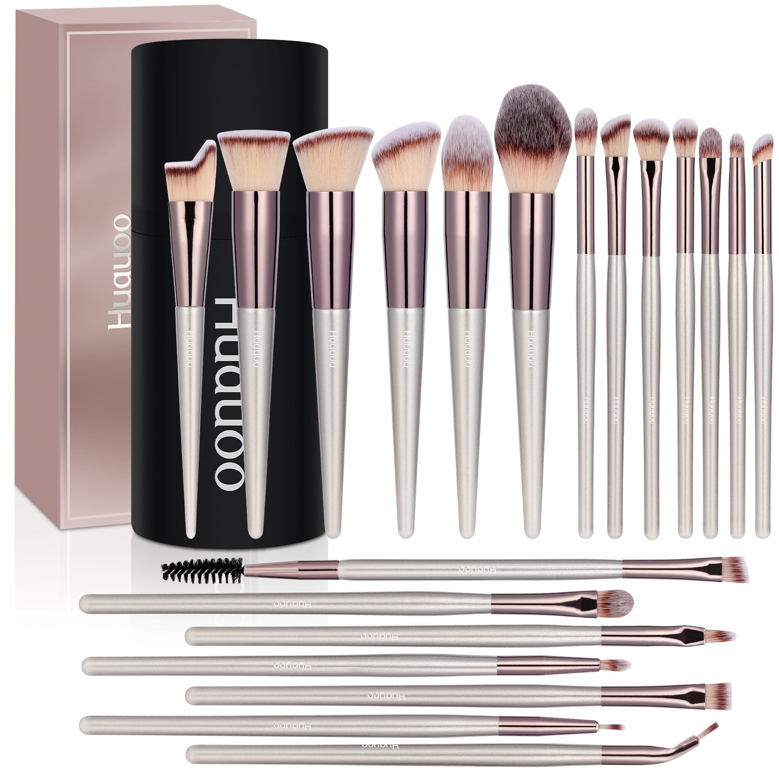 Huauoo 20-Piece Professional Makeup Brush Set for Foundation, Powder, Concealer, Eyeshadow & Blush - Perfect for Everyday Makeup, Travel & Professional Use