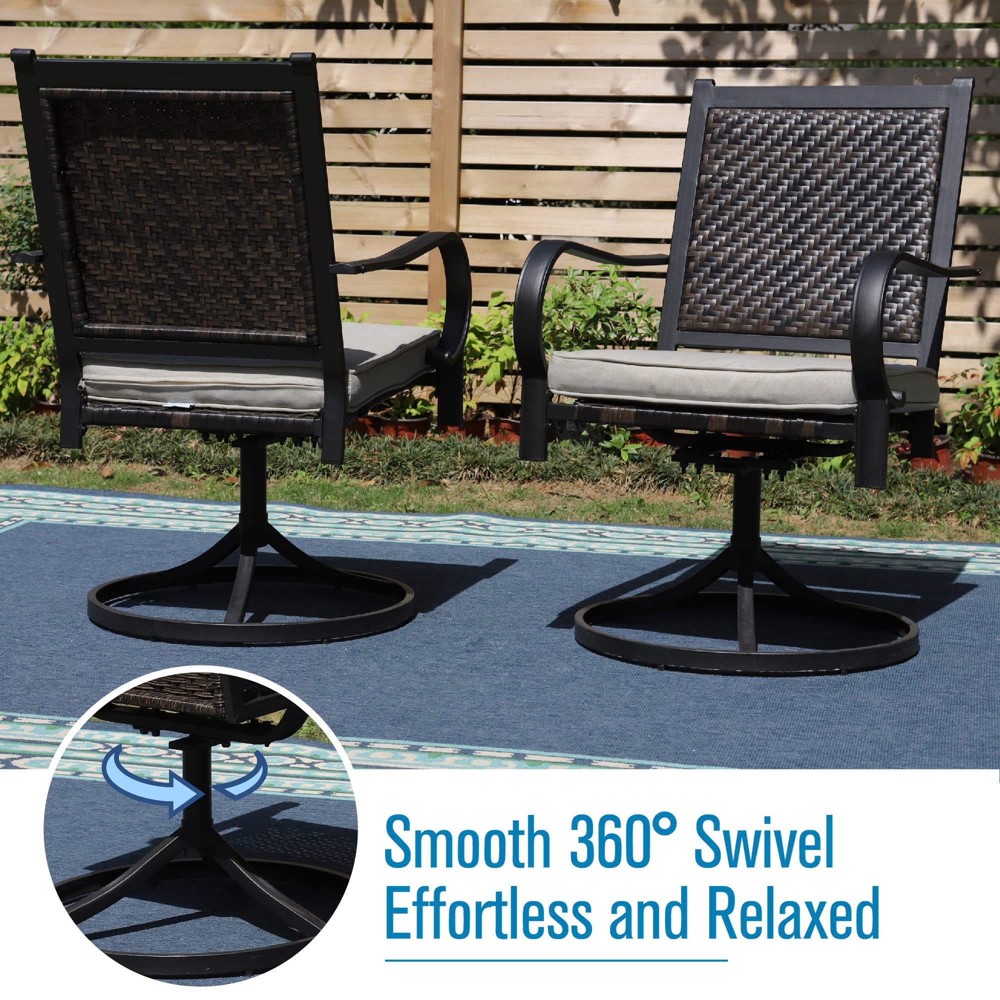 MFSTUDIO 7-Piece Outdoor Patio Dining Set - Rectangular Metal Table with 6 Rattan Swivel Chairs & Adjustable Umbrella Hole - Perfect for Backyard, Garden, Poolside & BBQ Gatherings