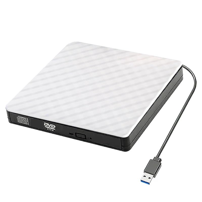 External USB 3.0 DVD RW CD Writer Slim Optical Drive Burner - Portable Tray Type for PC & Laptop - White USB - Perfect for Data Backup, Movie Playback & Software Installation