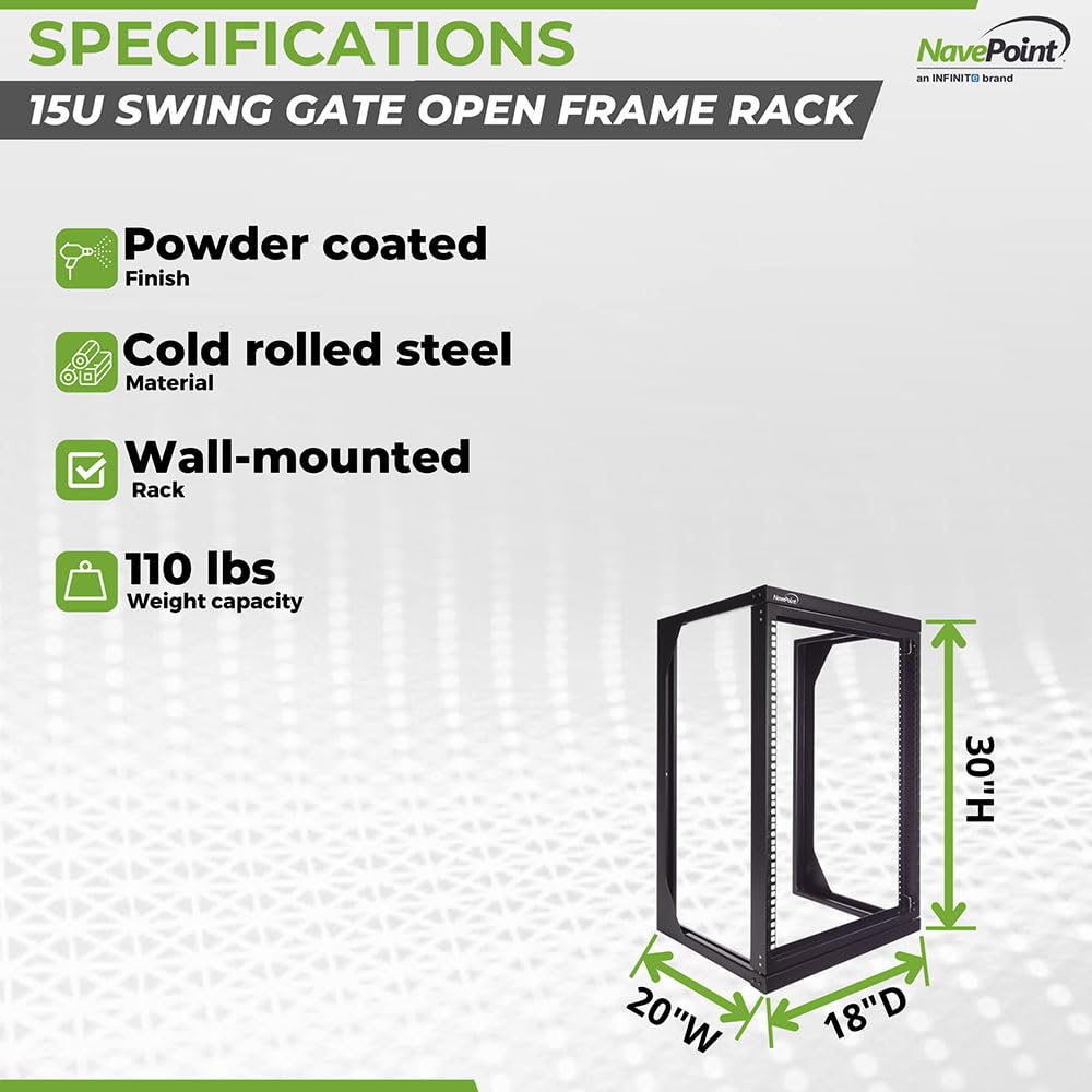 NavePoint 15U Open Frame Server Rack for 19