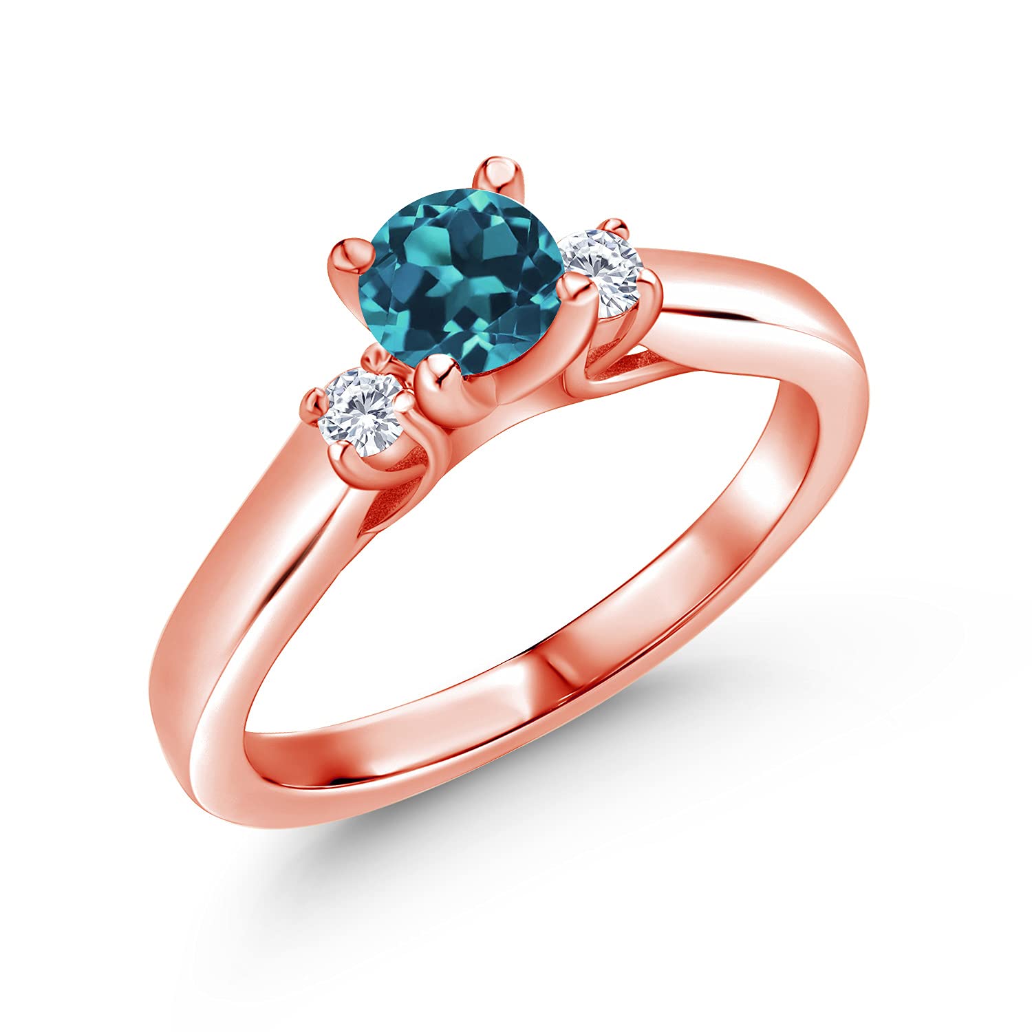 0.83 Ct London Blue Topaz & Lab-Grown Diamond Ring - 18K Rose Gold Plated Silver - Gem Stone King | Elegant Jewelry for Weddings, Anniversaries & Special Occasions