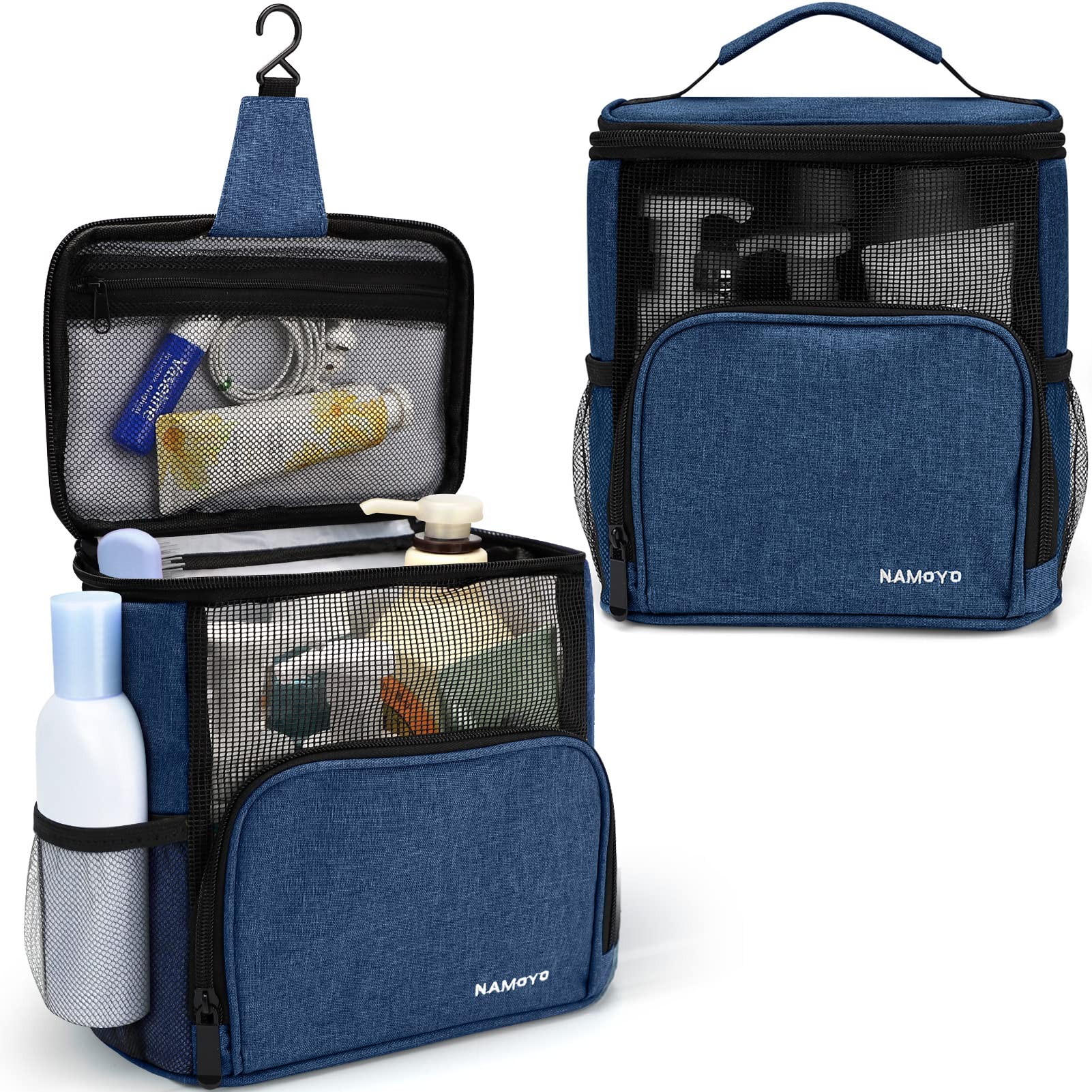 Portable Mesh Shower Caddy for College Dorm, Travel & Camping - Hanging Bathroom Organizer with Deep Blue Design - Perfect for Gym, Travel Essentials & Small Space Storage