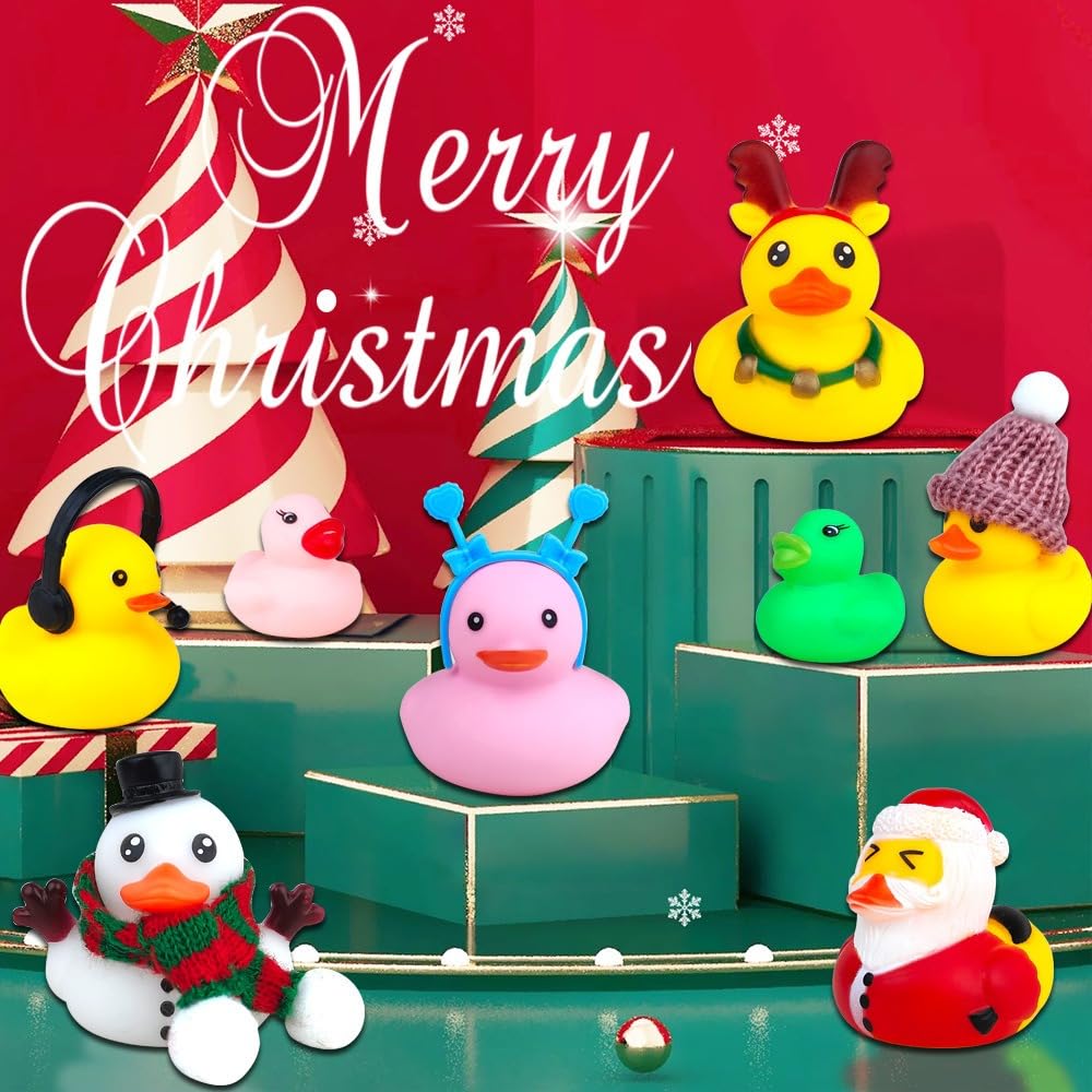 AIUAZA 24-Piece Christmas Blind Box Set - 2-Inch Mini Rubber Duck Toys for Tree Decor, Bathtub Fun, Baby Showers & Birthday Party Gifts | Cute Desktop Car Ornaments for Boys & Girls