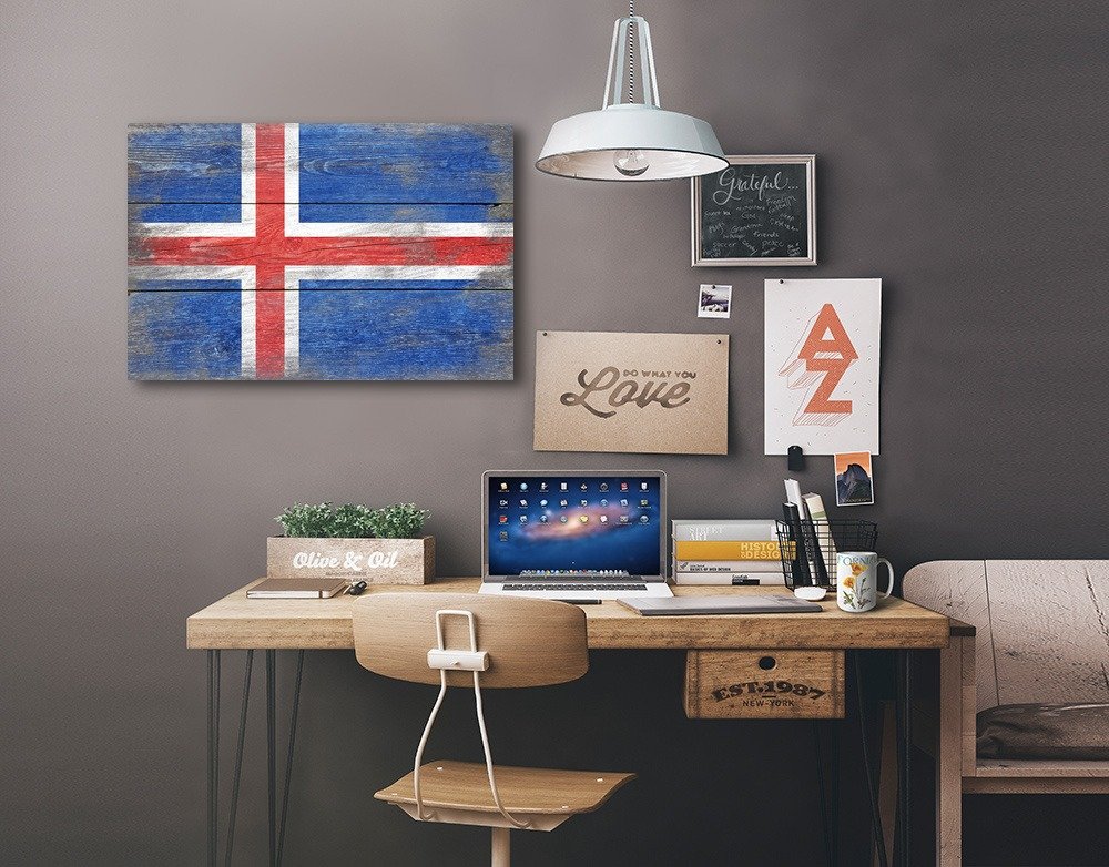 Lantern Press Rustic Iceland Country Flag Wall Art - 12x18 Wrapped Canvas Print, Nordic Home Decor for Living Room, Bedroom & Office