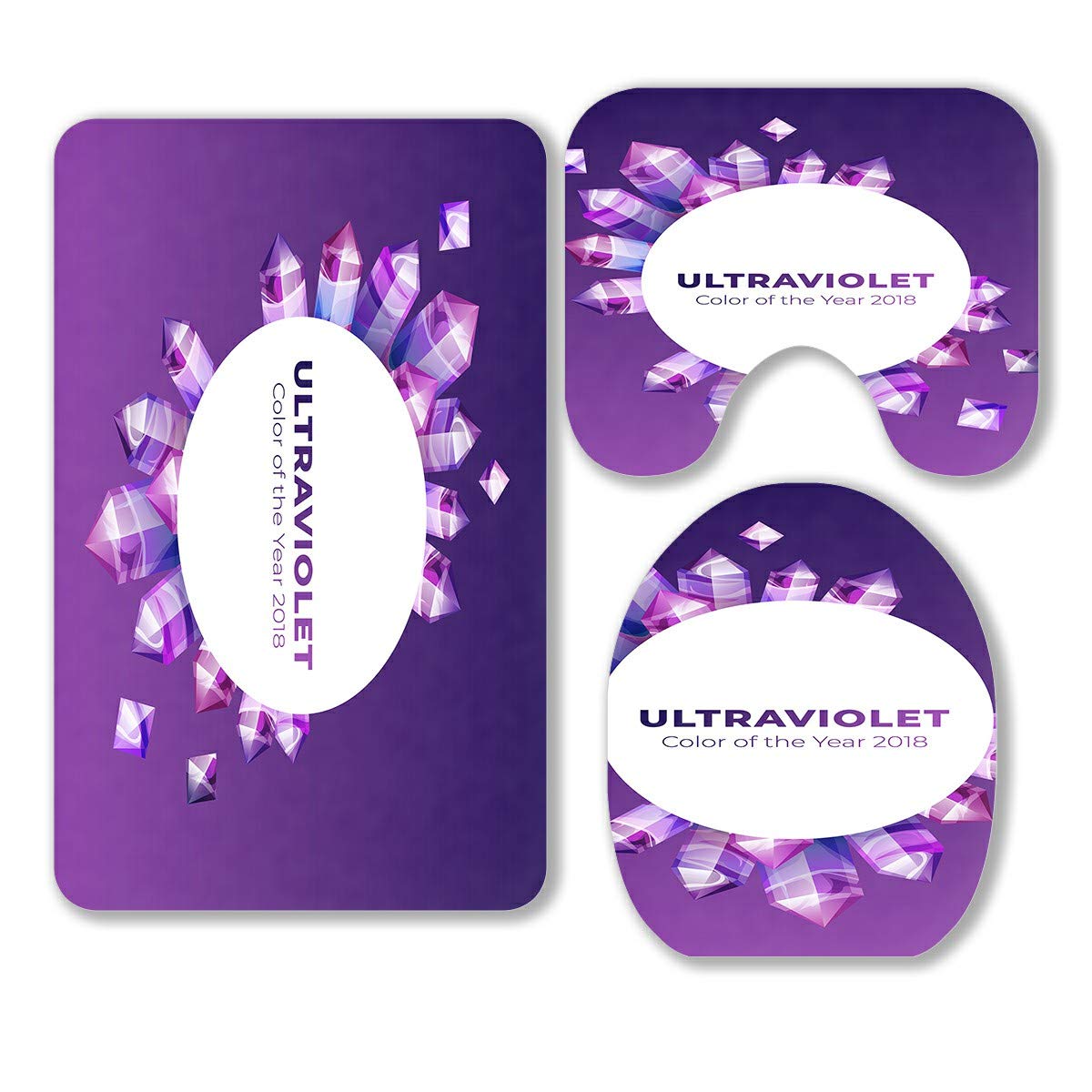 ABPHQTO UV-Activated Amethyst Gemstone Bathroom Rug Set - 3-Piece Non-Slip Contour Mat & Toilet Lid Cover for Spa-Like Luxury | Perfect for Master Bath, Guest Bath & Luxury Home Decor