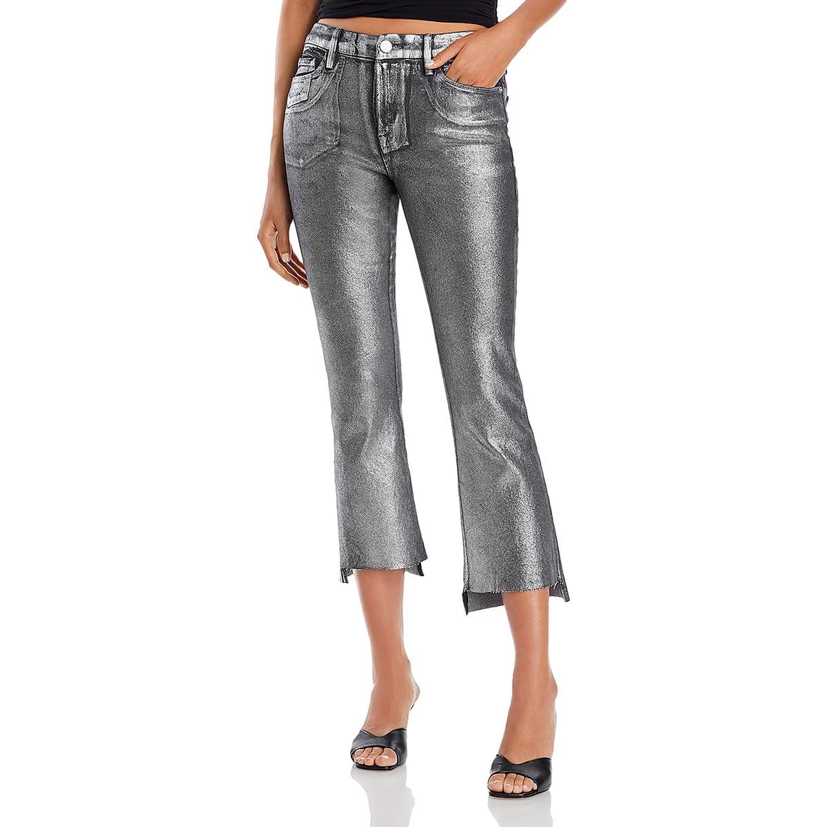 FRAME Women's Coated Cropped Bootcut Jeans - High Waist Stretch Denim Pants for Casual Outfits & Night Out