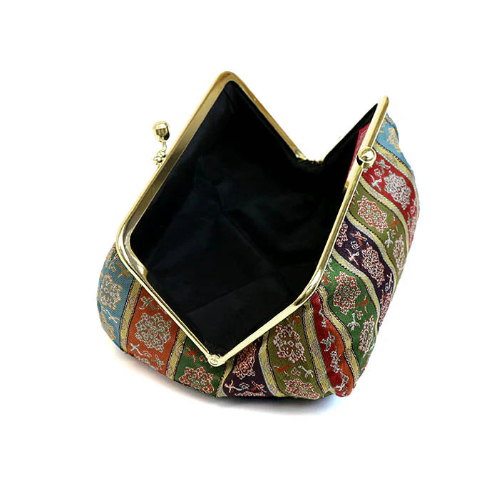 Japanese Nishijin Ori Small Pouch - Floral & Bird Kyoto Handmade Cosmetic Makeup Bag | Traditional Gamaguchi Pouch for Travel Toiletry, Stationery & Bag Organizer | Perfect for Daily Use, Gift Giving & Japanese Culture Lovers
