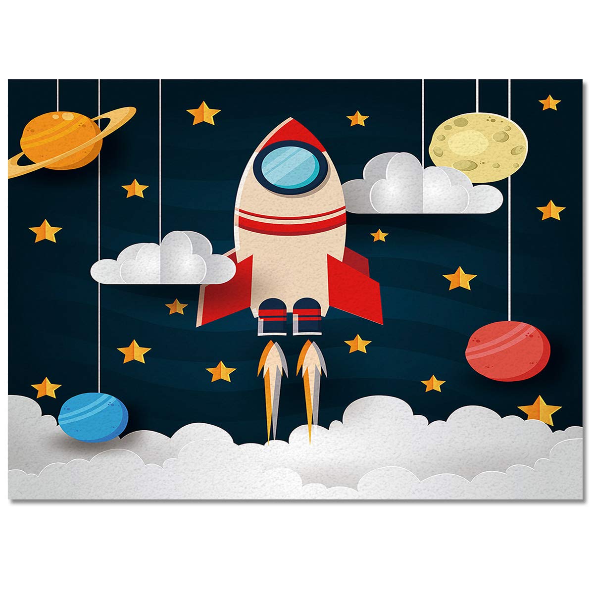 Soft Modern Kids Area Rug - Space Exploration Rocket & Spaceship Pattern - Non-Slip Nursery Rug for Boys Girls Bedroom, Playroom, Living Room - Perfect for Home Decor, Play Areas & Cozy Floor Covering