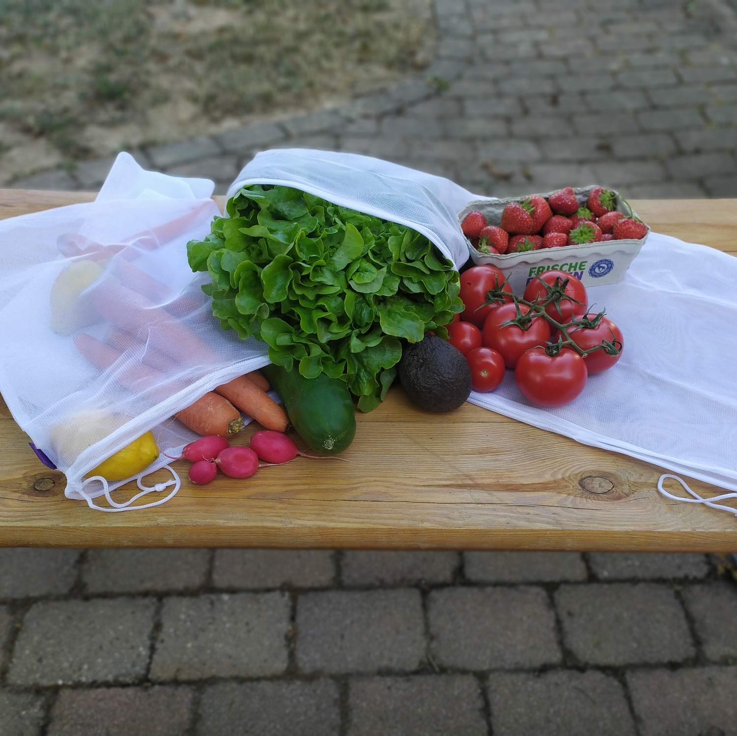 Eco-Friendly Reusable Fruit & Vegetable Grocery Bags Set of 5 - Washable Mesh Produce Bags for Farmers Market, Grocery Shopping & Food Storage