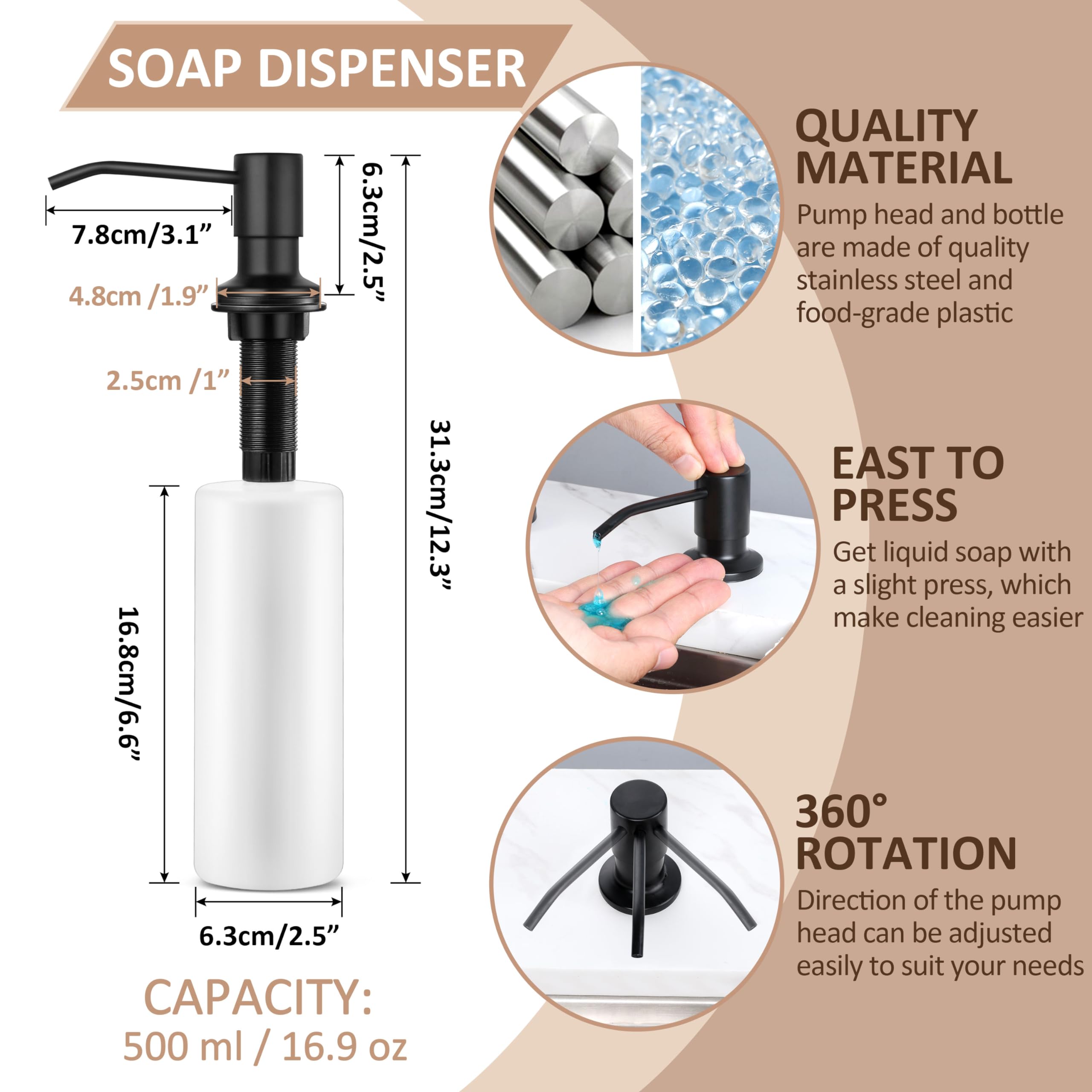 Herogo Matte Black Touchless Kitchen Sink Faucet with Motion Sensor & Pull Down Sprayer - Smart Sensor Activated, Soap Dispenser Included - Perfect for Farmhouse, RV, and Modern Kitchen Sinks