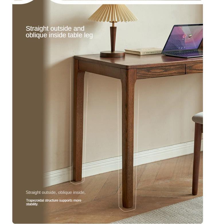 Solid Oak Wood Office Desk in Walnut Finish - Stylish & Durable Workspace Solution for Home Office, Study Room or Business