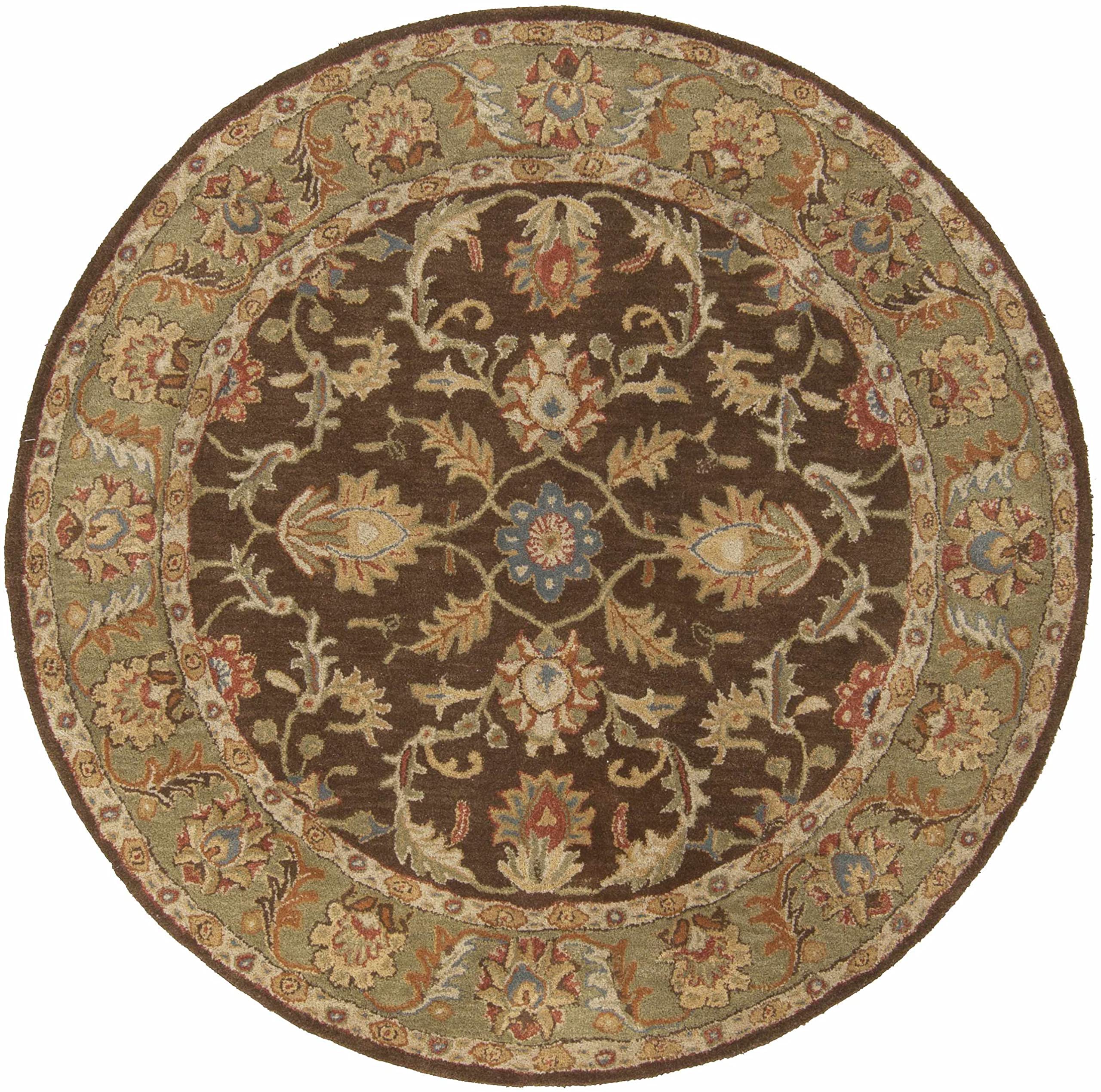Hauteloom Alexander Wool Area Rug for Living Room & Bedroom - Traditional Beige Brown Red Round 6' - Soft & Durable Home Decor for Cozy Spaces