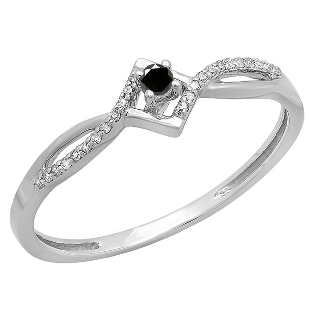 Dazzlingrock 14k White Gold Women's Promise Engagement Ring with 0.15 Carat Round Black & White Diamonds - Perfect for Proposals, Anniversaries & Romantic Occasions