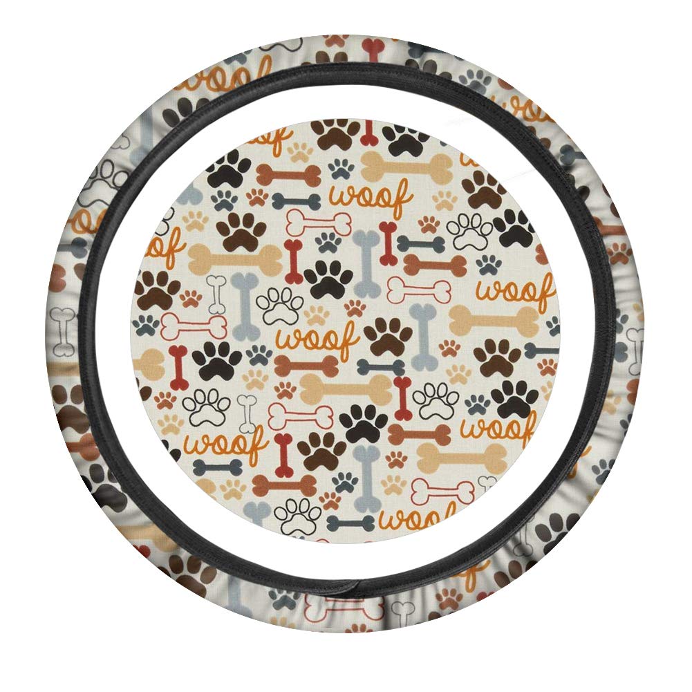 Stylish Brown Paw Bone Print Steering Wheel Cover - Soft & Non-Slip Car Accessory for Women, Cat & Dog Lovers - Protects Steering Wheel from Wear & Heat - Perfect for Pet Owners & Animal Lovers' Vehicles