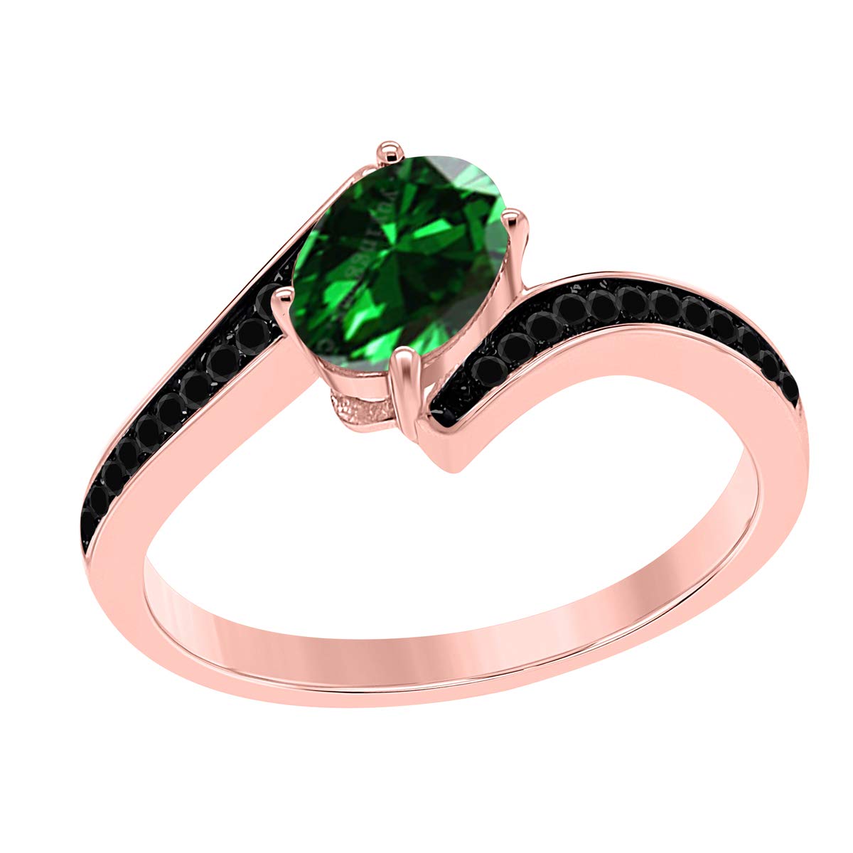 14K Rose, White & Yellow Gold Black Diamond and Created Emerald Ring - Elegant Valentine's Day Gift for Her, Perfect for Anniversaries, Engagements & Special Occasions