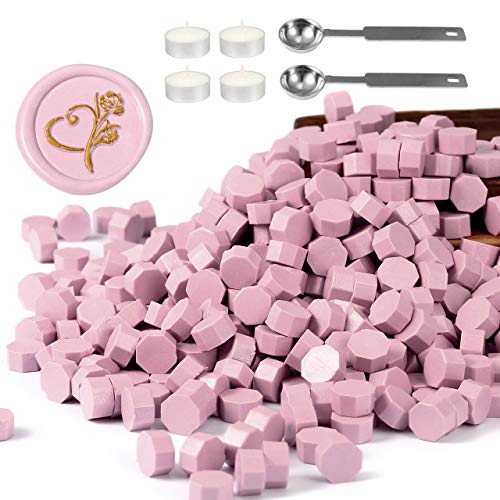 Yoption 360 Pcs Pink Sealing Wax Beads Set - Premium Wax Seal Kit with Candles & Melting Spoon for DIY Wedding Invitations, Gift Wrapping & Vintage Letter Sealing