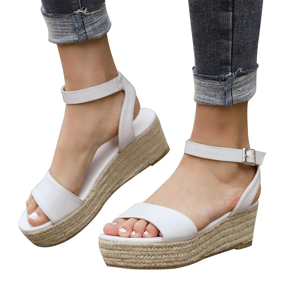 Women's Wide Width Wedge Sandals with Ankle Strap - 2020 Fashion Summer Beach Shoes, Open Toe Espadrille Platform Sandals for Walking, Travel & Outdoor Activities