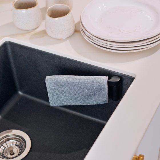 Magisso Magnetic Sink Cloth Holder - Black | Strong Adhesive & Durable Kitchen Organizer for Sponges & Dishcloths | Perfect for Sink, Countertop & Bathroom Organization