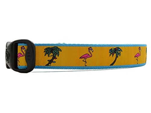 Adjustable Tropical Palm Tree & Pink Flamingo Christmas LED Dog Collar - Glow in The Dark Pet Accessories for Medium, Large & X-Large Dogs - Perfect for Beach Parties, Holidays & Night Walks
