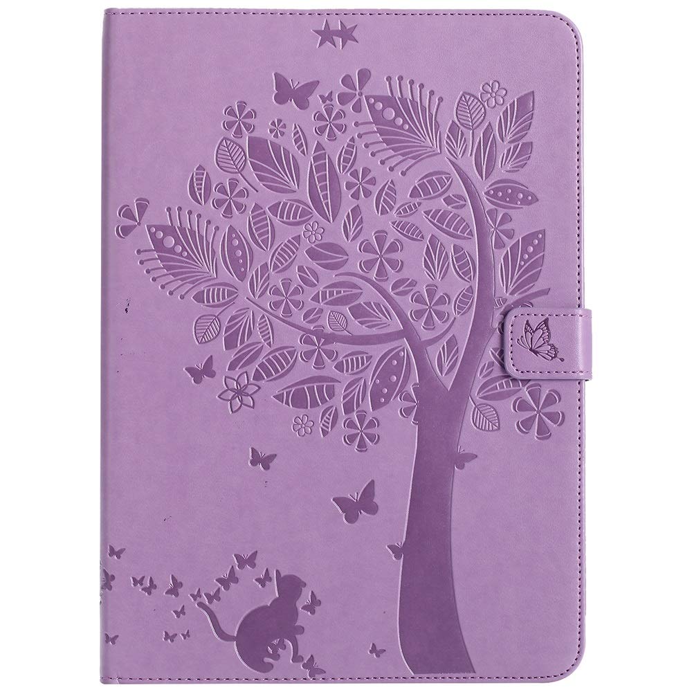 Premium PU Leather iPad Case for iPad 9.7 Inch (5th/6th Gen 2017/2018) & iPad Air 2/Air - Tree Cat Embossed Flip Cover with Auto Sleep/Wake & Stand Feature - Perfect for Work, Travel & Home Use