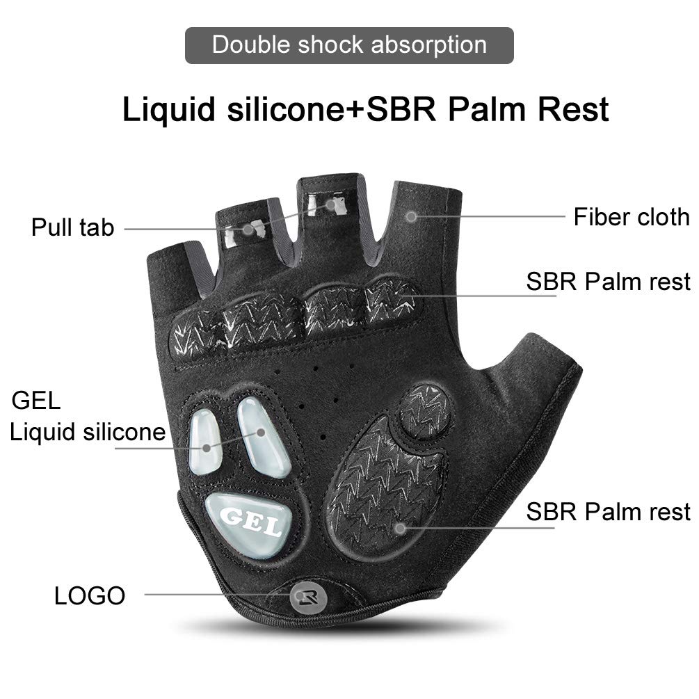 ROCKBROS Men's & Women's Cycling Gloves - Half Finger MTB Bike Gloves with Gel Padding, Shock Absorbing, Breathable & Anti-Slip for Road Biking - Perfect for Mountain Biking, Commuting & Long-Distance Cycling