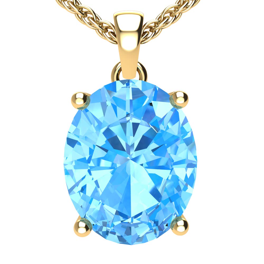 14K Yellow Gold & White Gold Pendant Necklace with 7mm Oval Birthstone - Women's Elegant Jewelry Gift for Birthday, Anniversary & Special Occasions | 18