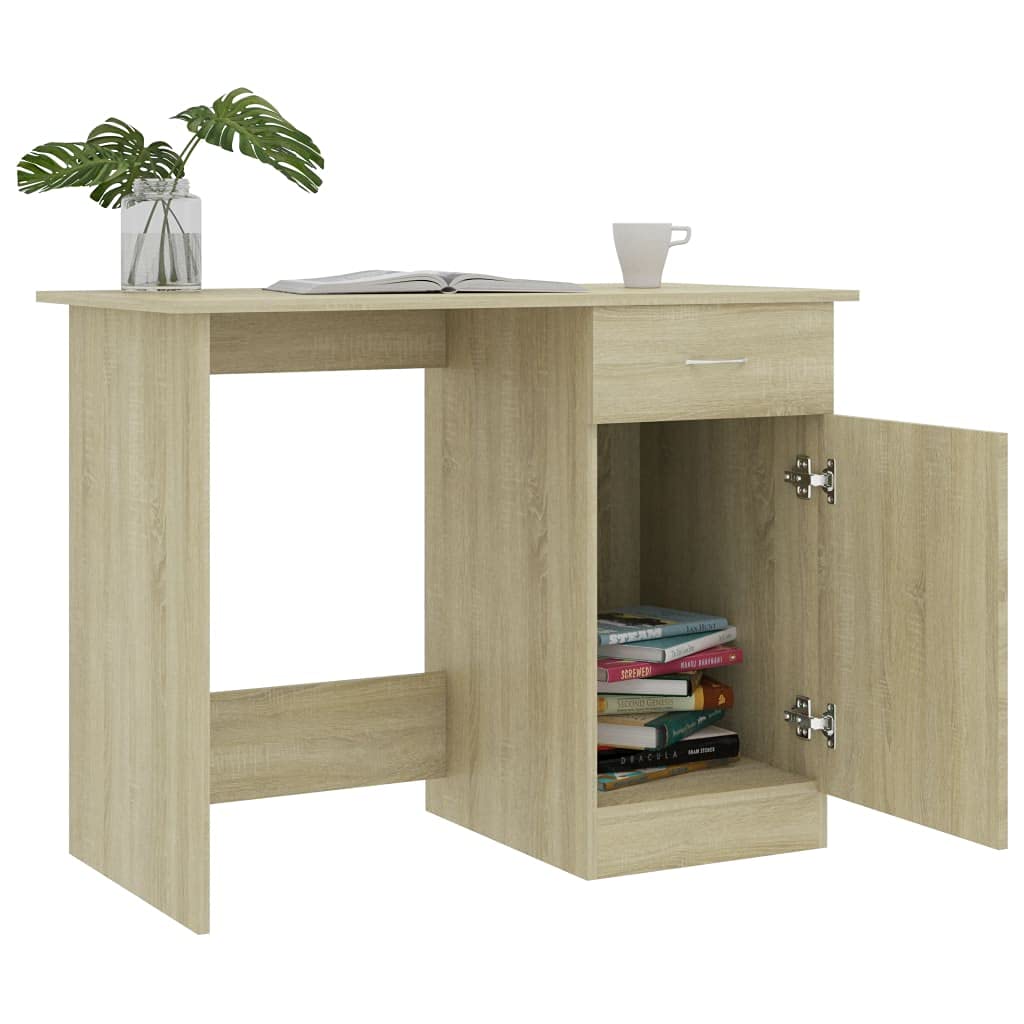 Premium Home Office Desk - 100x50x76cm Multifunctional Computer Desk with Drawer Cabinet, Study Table for Work, Gaming & Studying - Durable Chipboard in Sonoma Oak Finish - Perfect for Bedroom, Study Room & Small Spaces