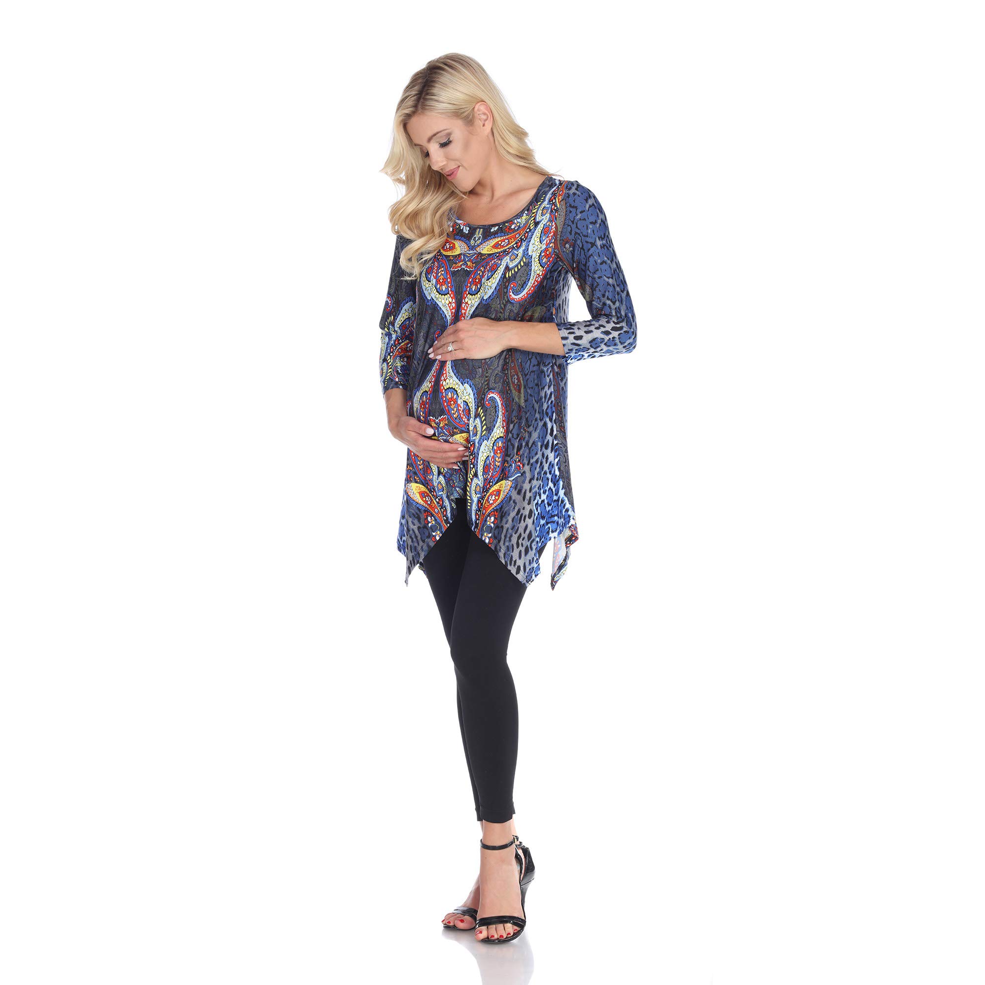 White Mark Women's Maternity Long Sleeve Arlene Printed Tunic Top - Comfortable Pregnancy Shirt for Work, Casual Wear & Maternity Photos