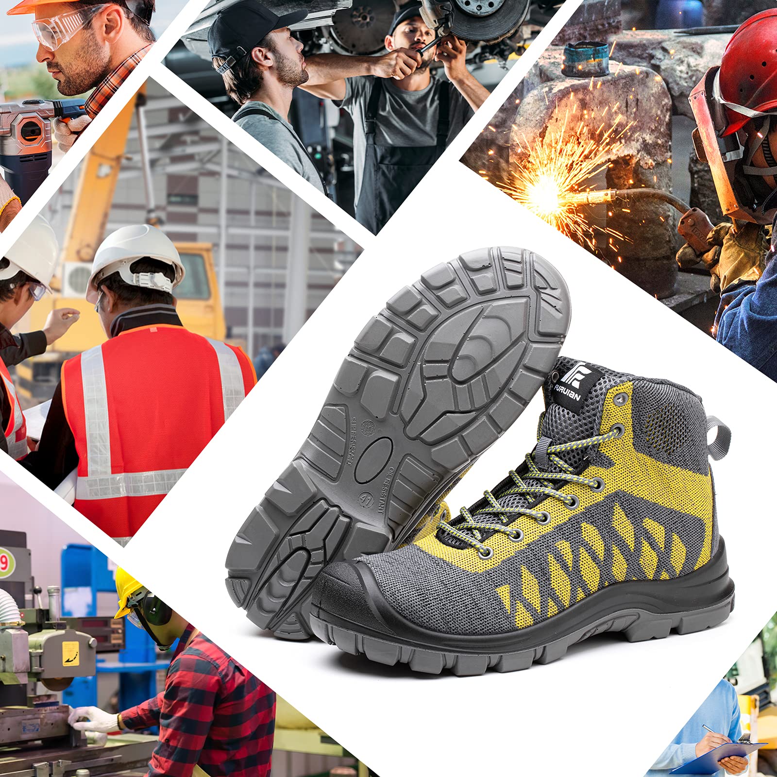 Furuian Steel Toe Work Shoes for Men & Women - Lightweight Slip-Resistant Safety Sneakers with Breathable Construction | Ideal for Construction, Warehouse & Industrial Work