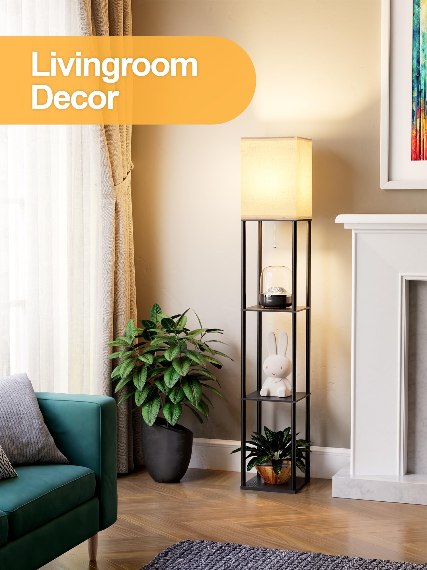 Modern Floor Lamp with Shelves - 3-Tier Corner Standing Lamp with Adjustable CCT LED Bulb & White Linen Shade for Living Room, Bedroom, Office - Perfect for Reading, Displaying Decor & Creating Ambient Lighting