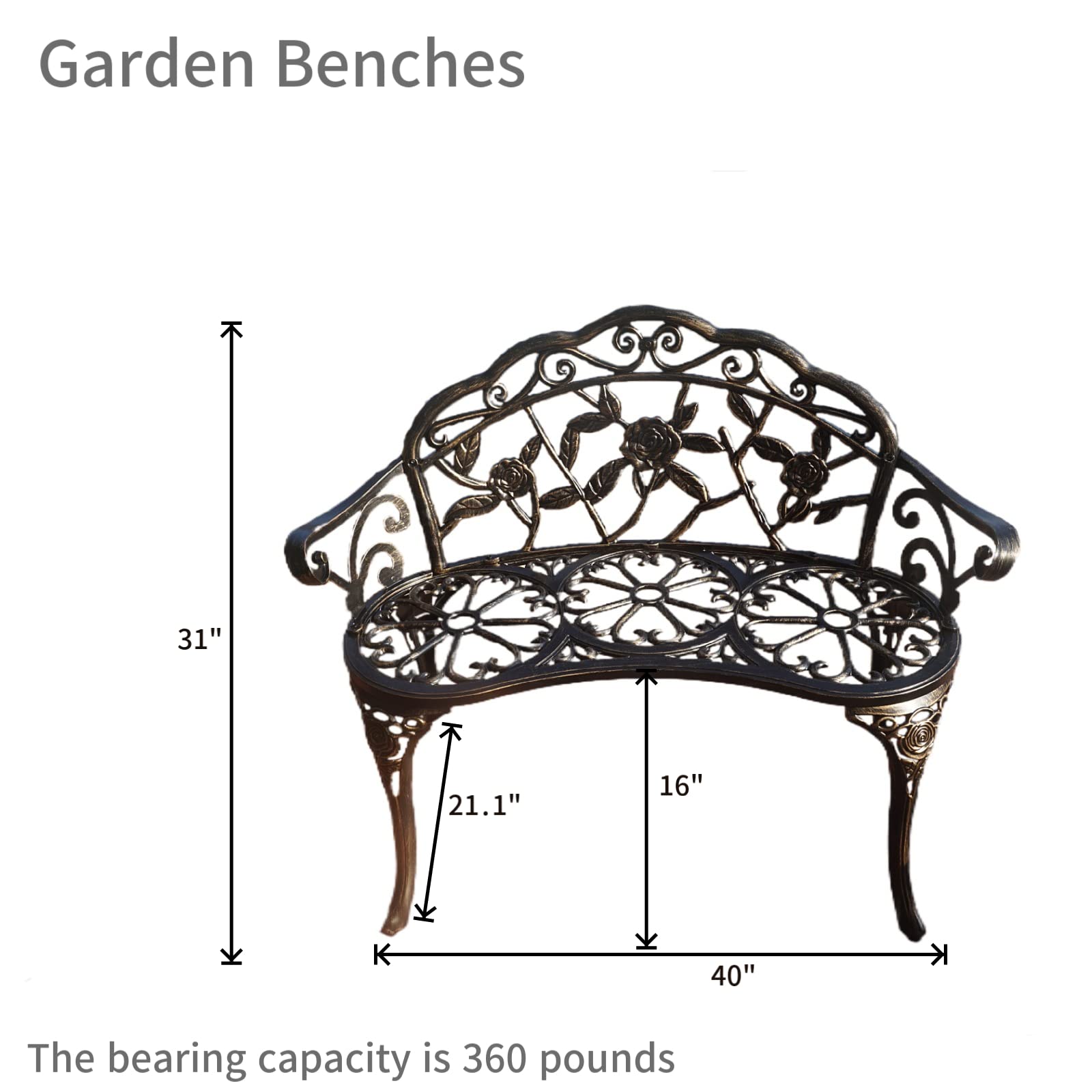 KAILI Metal Aluminum Garden Bench - Rust-Resistant Outdoor Seating for Garden, Porch, Park, Balcony & Front Yard (Bronze Finish) - Perfect for Relaxing, Entertaining & Enhancing Outdoor Spaces